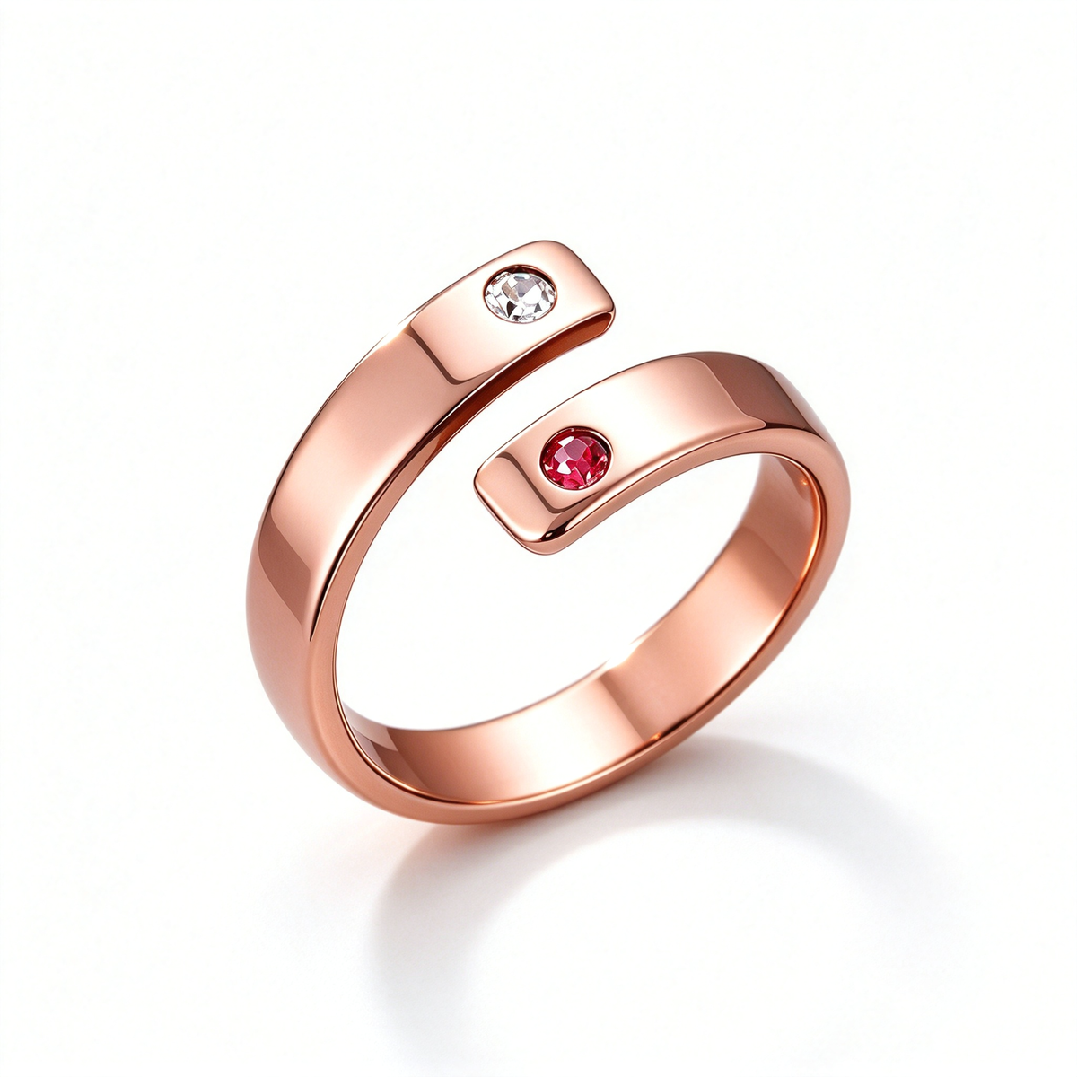 Custom engraved open wrap ring with two decorative accents in a rose-tone finish.