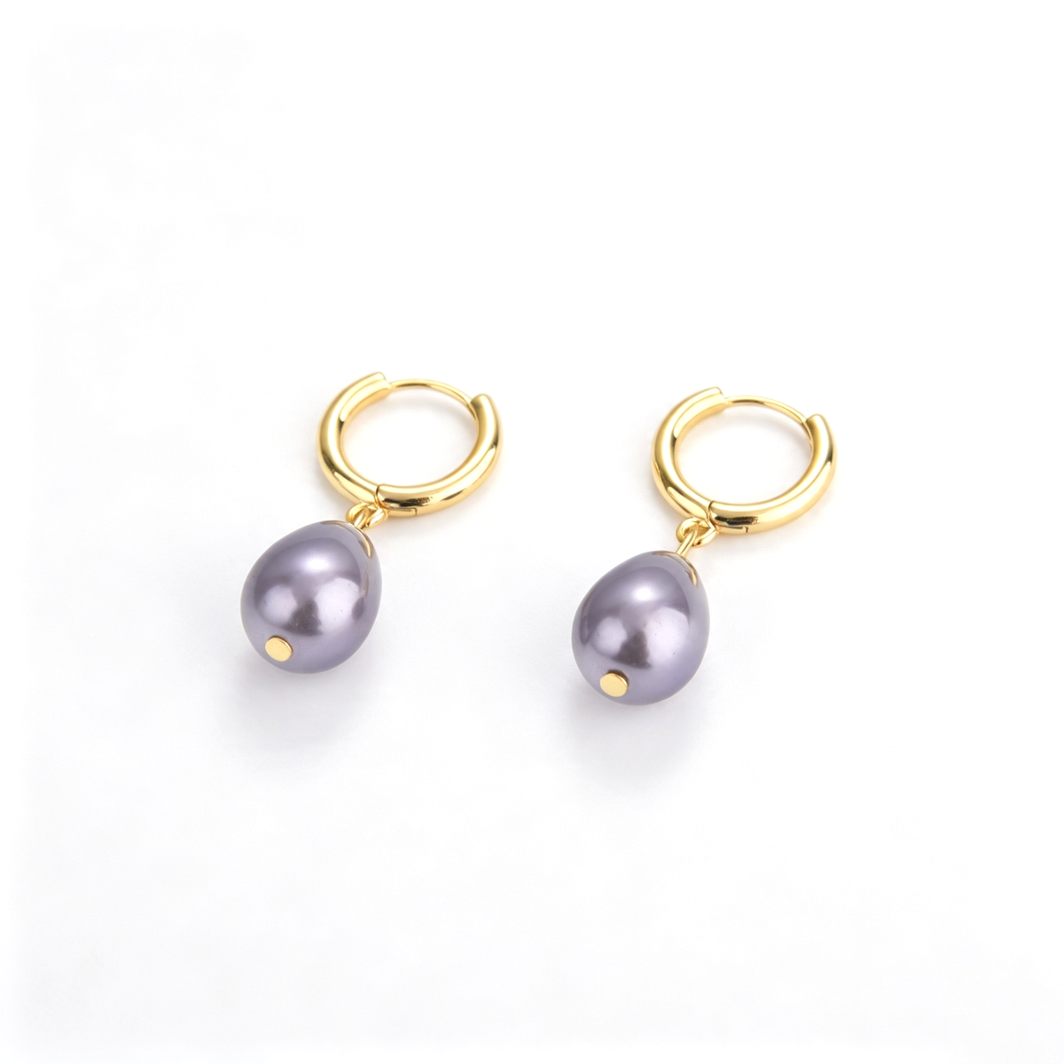 Purple drop hoop earrings shown together from a front view