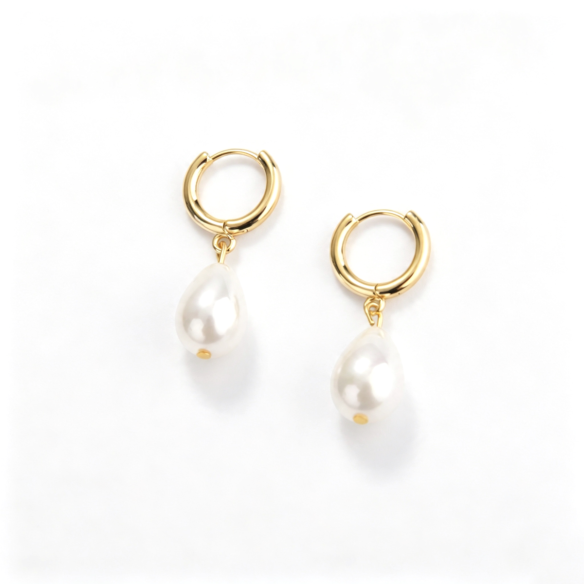 Drop hoop earrings with one open hoop showing the closure design