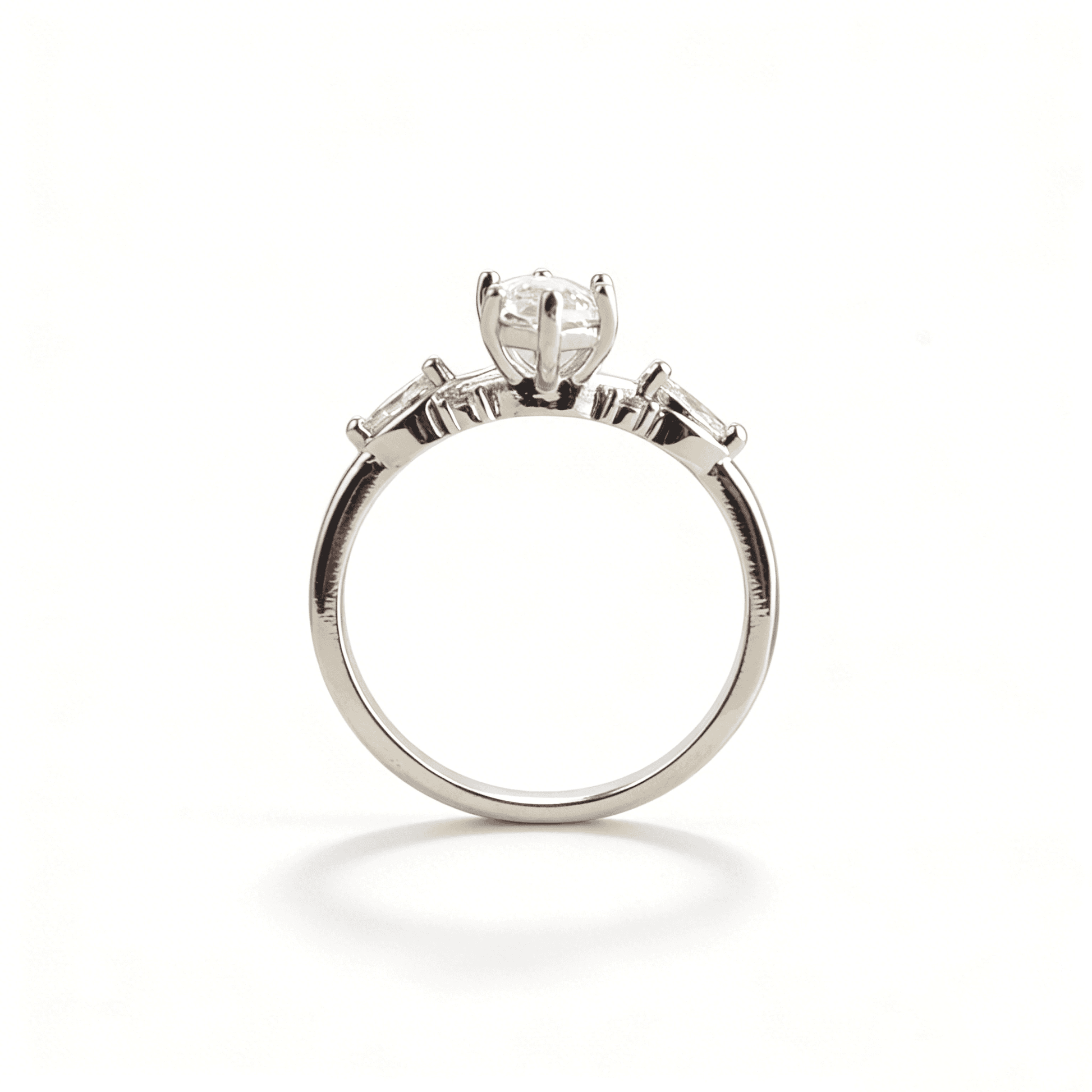 High-shine cubic zirconia chevron ring, a tarnish-resistant alternative to traditional wedding jewelry.