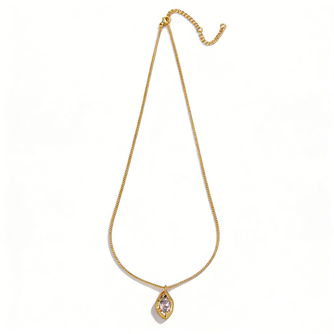 Ever P. gold pendant necklace with a brilliant teardrop halo cubic zirconia design.