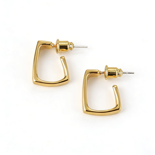 Ever P. gold stud earrings for women featuring a 3D geometric gold square earrings design.