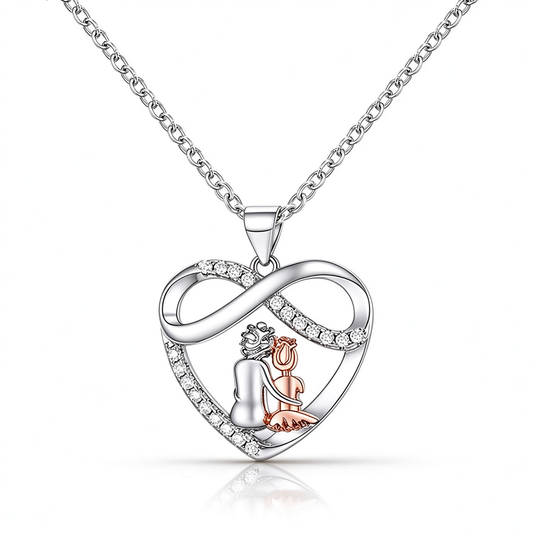 Infinity heart couple pendant necklace shown from the front on a white background