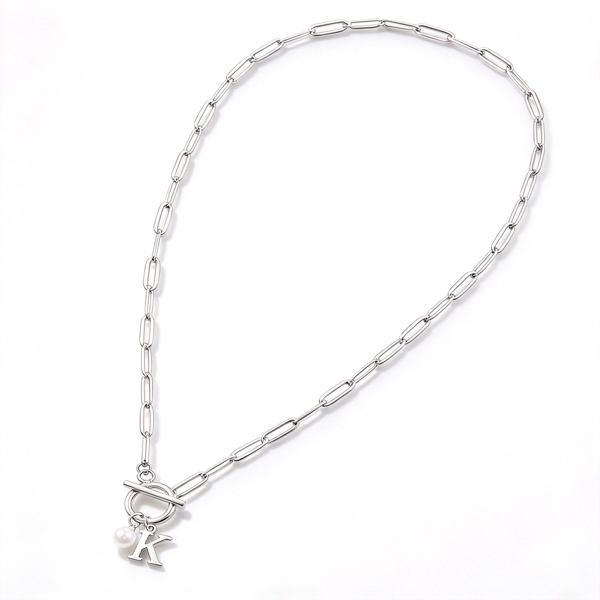 Silver-tone version of the link chain necklace, shown separately against a white background.