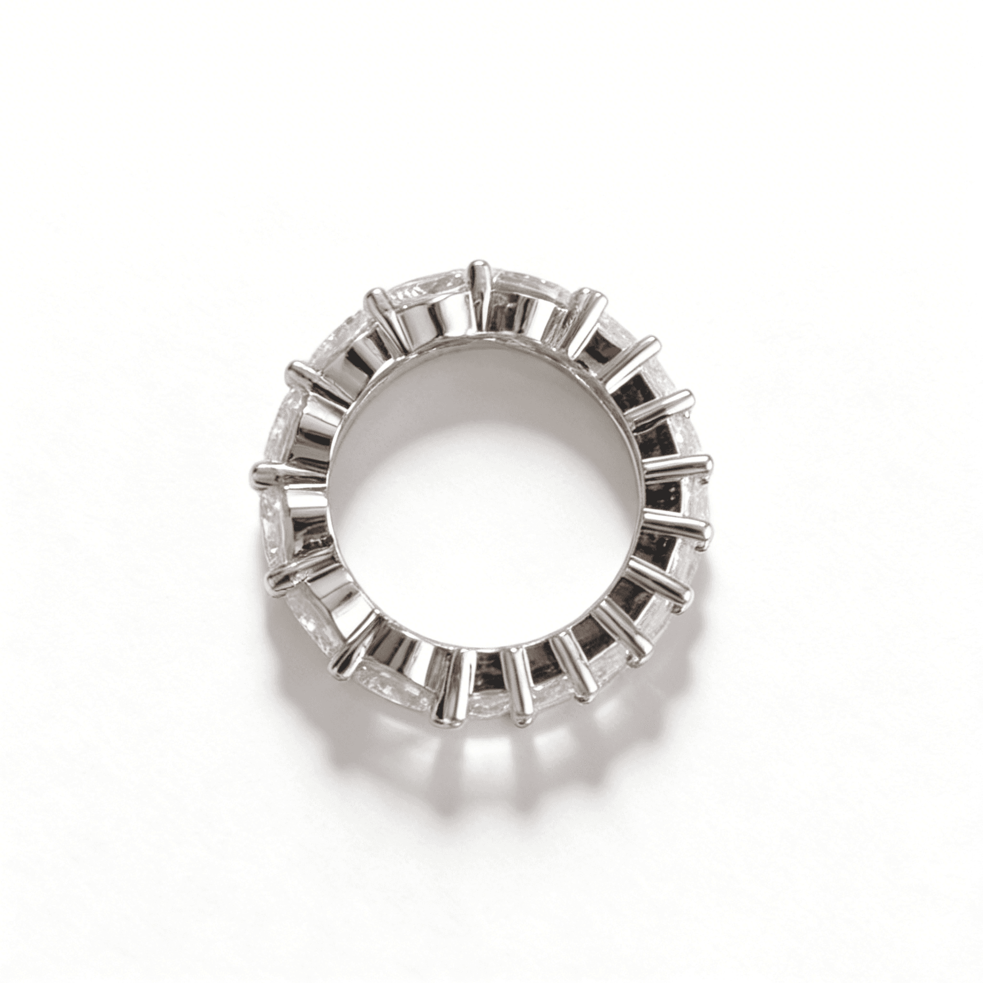 Top view of the sparkling mixed-cut zirconia eternity band, a perfect symbol of unwavering poise and modern elegance for everyday wear.