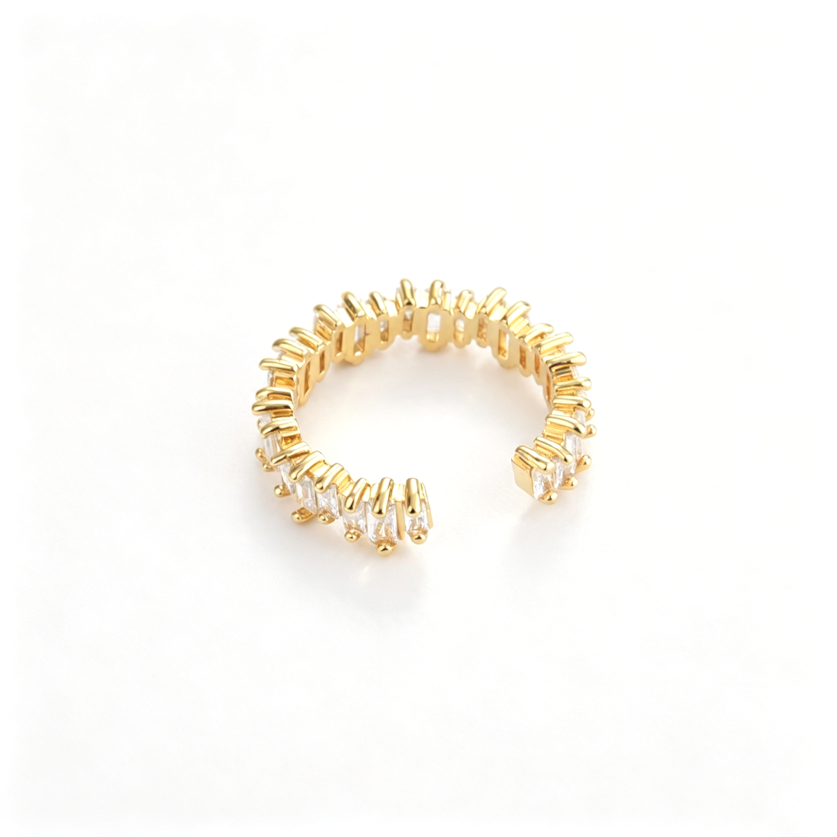 Geometric cuff bracelet shown from an angled view with repeating front accents