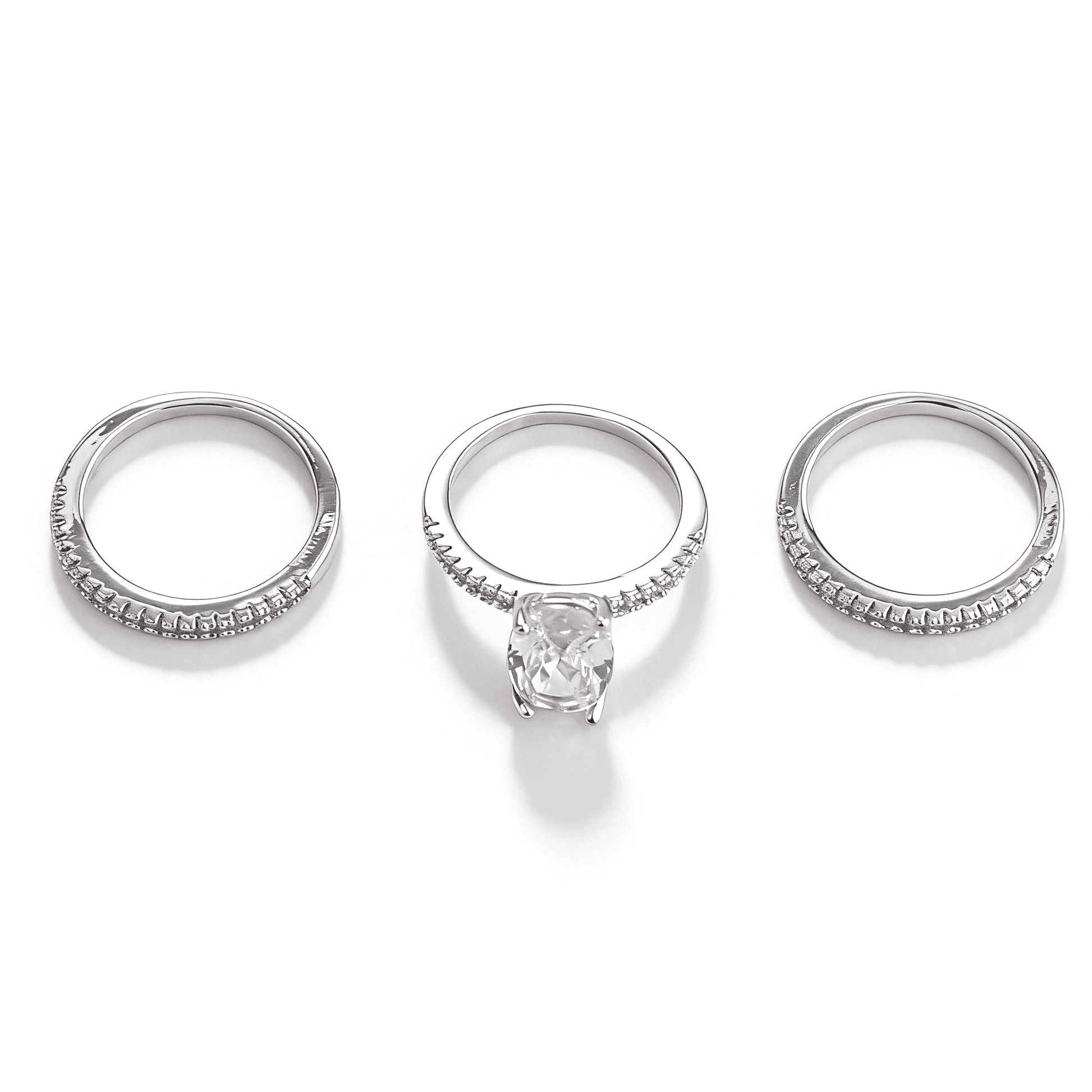 Ever P. 3-in-1 oval engagement ring set, featuring stackable silver zirconia wedding bands for women.