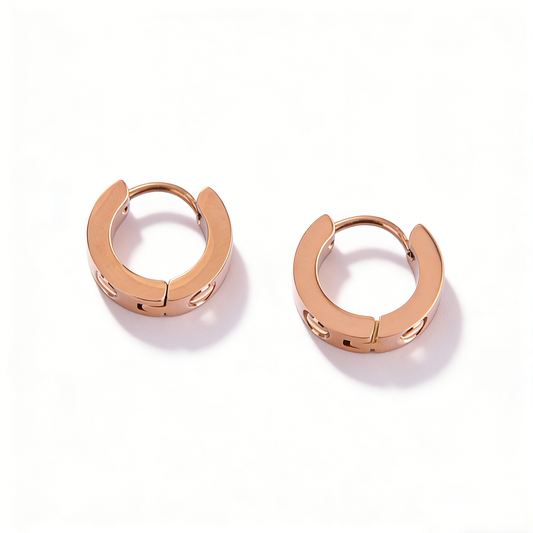 Ever P. classic rose gold hoop earrings for women, featuring a waterproof and tarnish-resistant finish for daily wear.