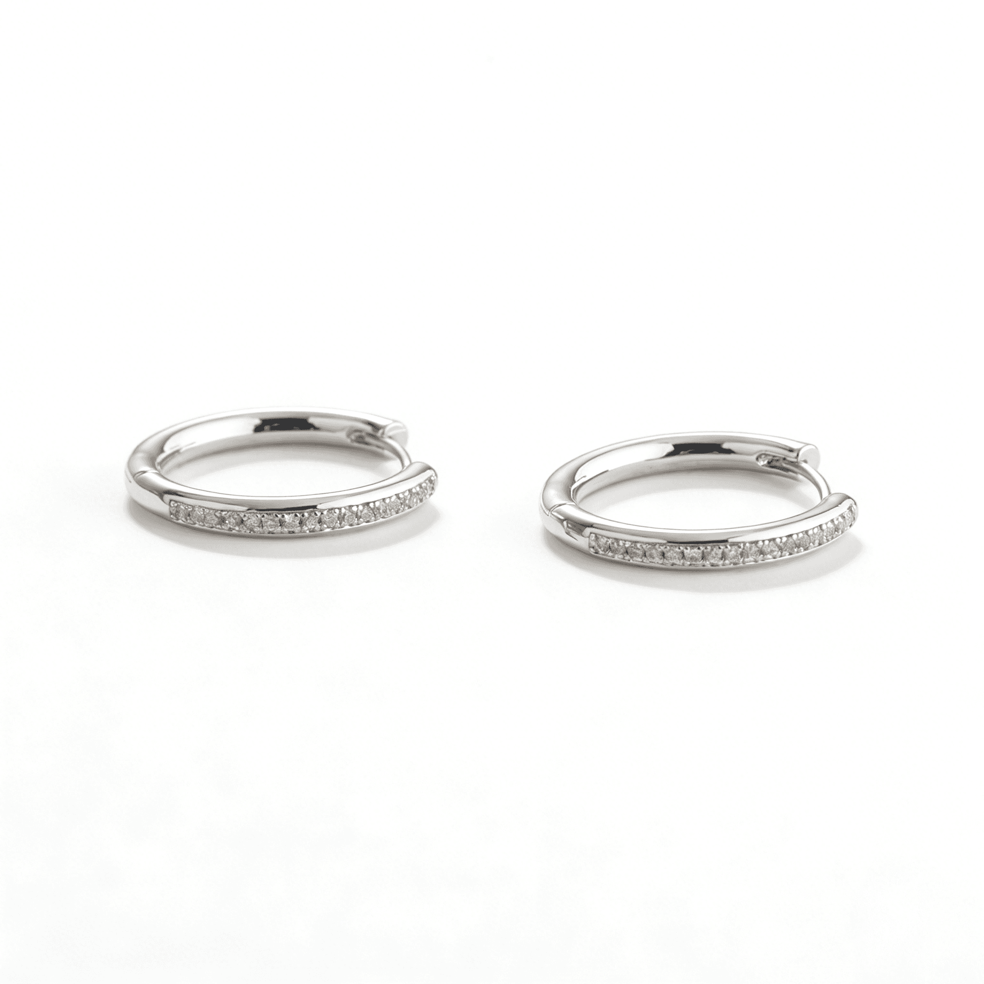 Elegant silver plated zirconia hoop earrings on a clean white background, 2.1cm diameter.