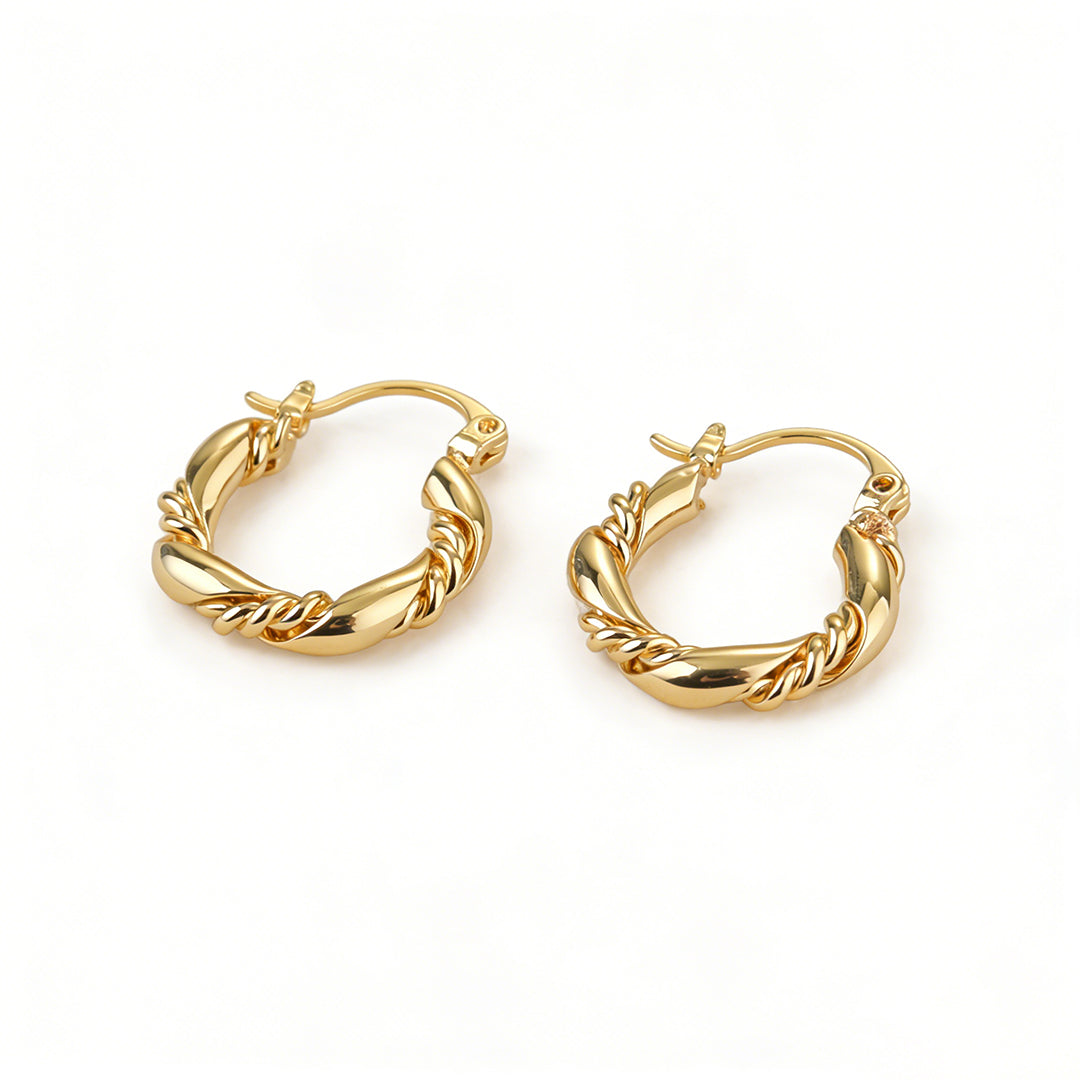 Ever P. twist hoop earrings and gold hoop earrings for women with 18k gold plating.