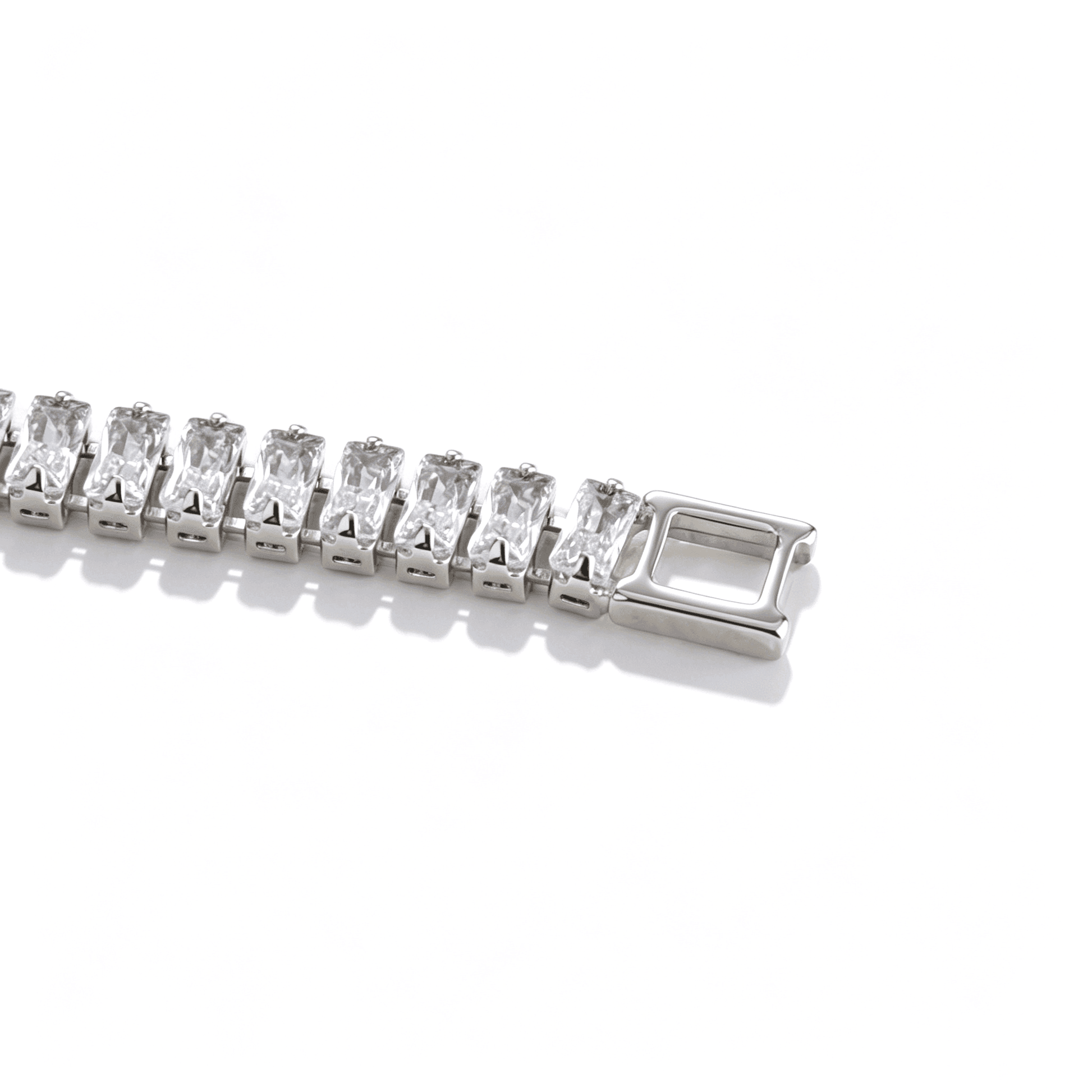 A 17cm tennis bracelet worn on a small wrist, showcasing the elegant and comfortable fit of the Ever P. collection.