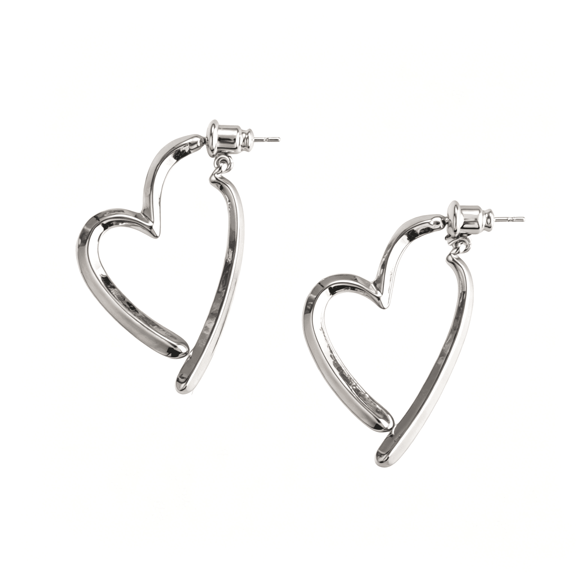 Flat layout view of Ever P. 18K gold plated single twisted heart stud for custom styling.