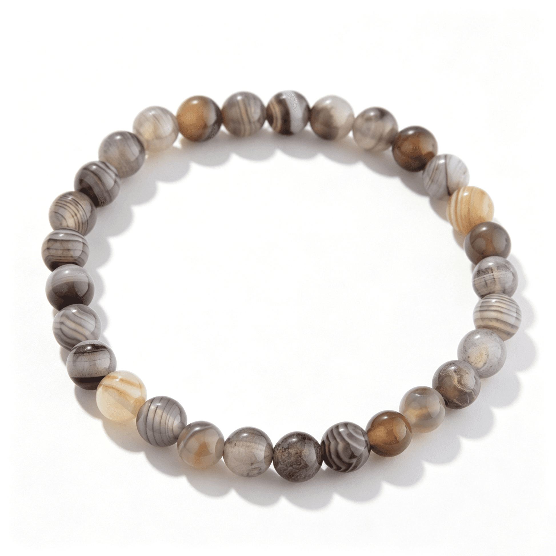 Full view of the 4.5mm Persian agate bead bracelet from the Ever P. Smoky Vein collection.
