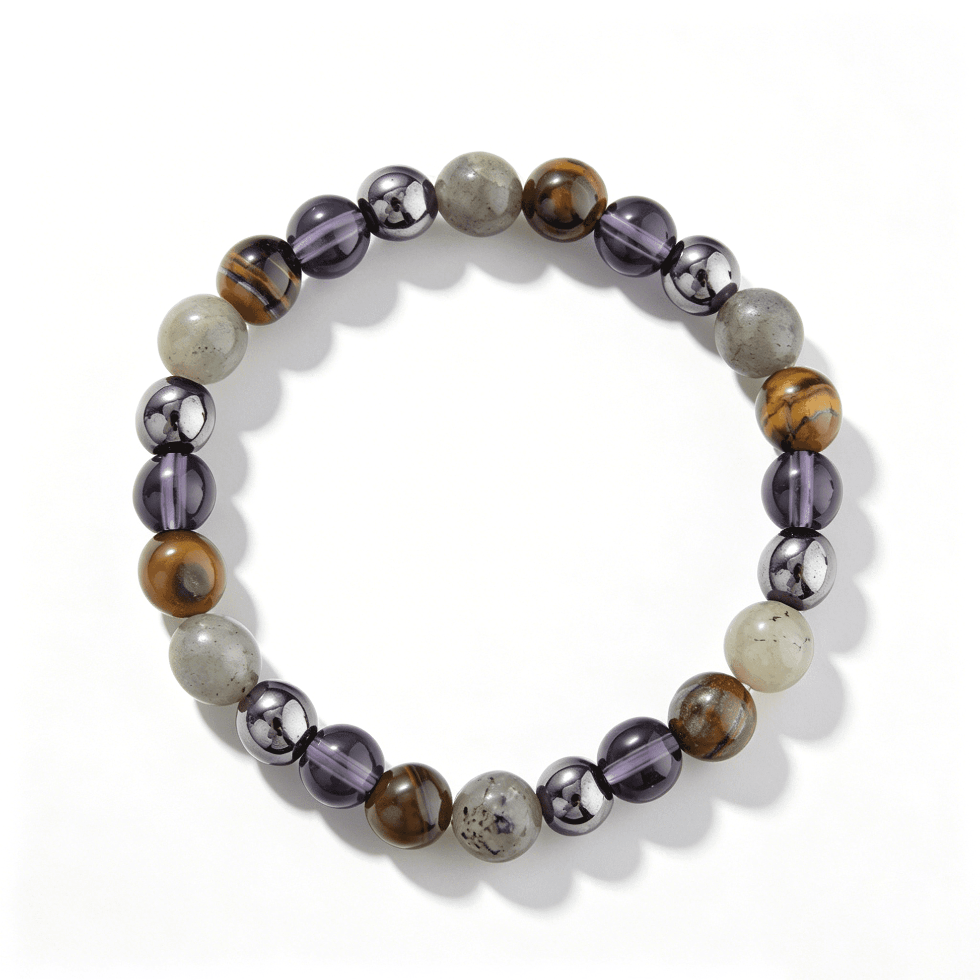 Detail of the adjustable 19.5cm gold-tone extension chain on the Ever P. violet strawberry quartz healing crystal bracelet.