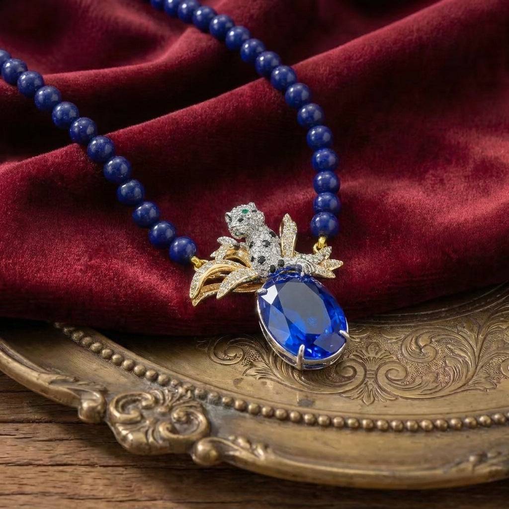 Back view showing the quality construction of the antique style blue pendant.