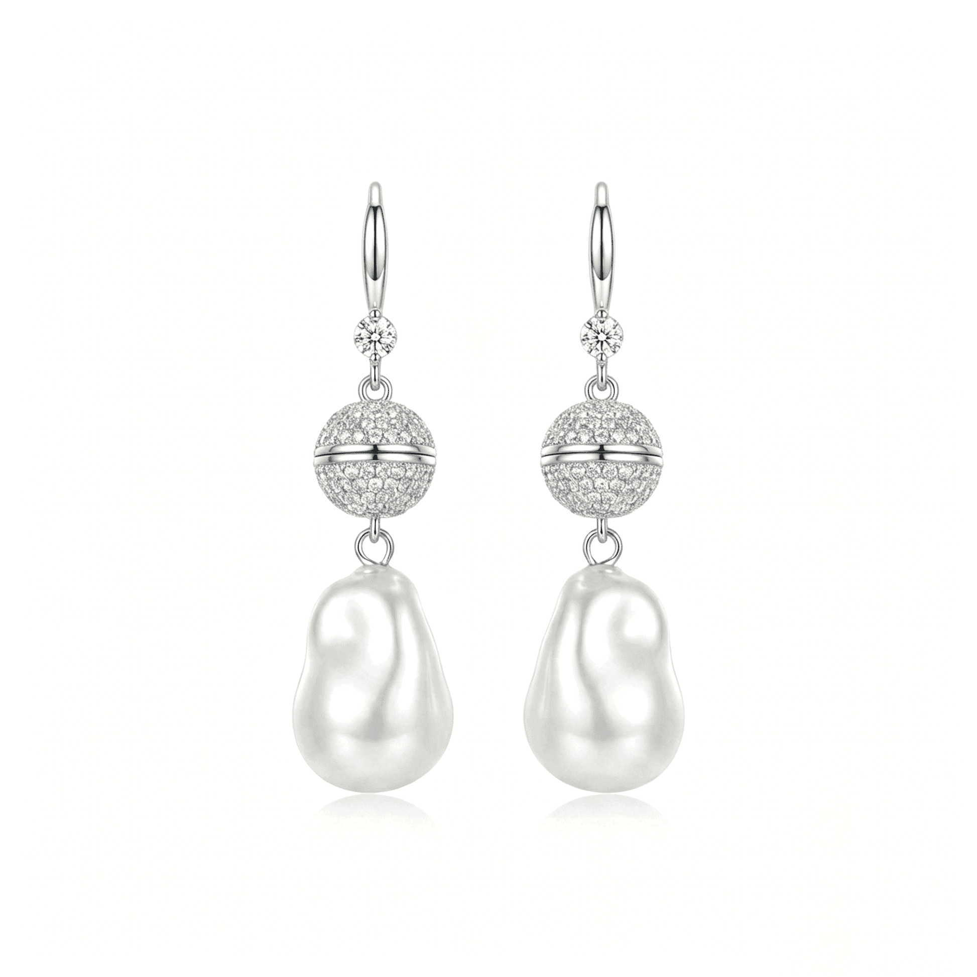Ever P. baroque pearl drop earrings featuring a sparkling pave crystal ball and 18K gold finish.