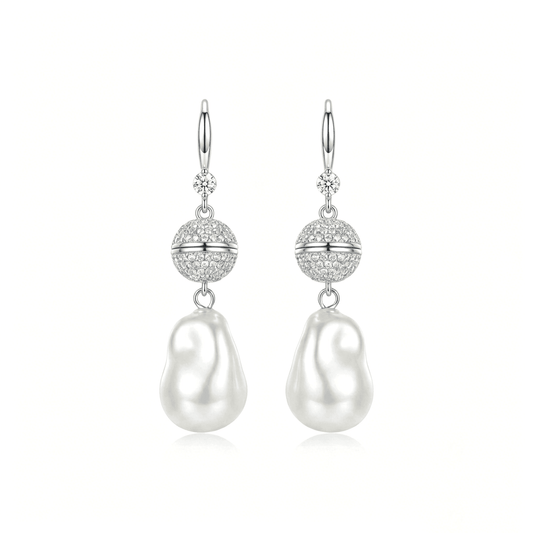 Ever P. baroque pearl drop earrings featuring a sparkling pave crystal ball and 18K gold finish.