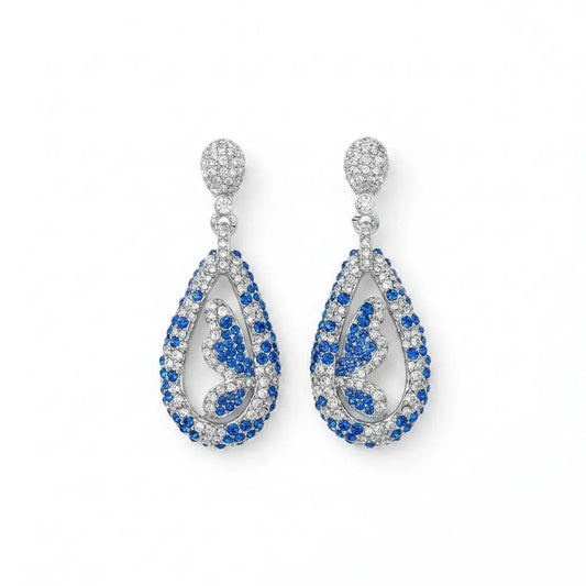 Ever P. blue butterfly earrings with sparkling crystal accents and gold finish.