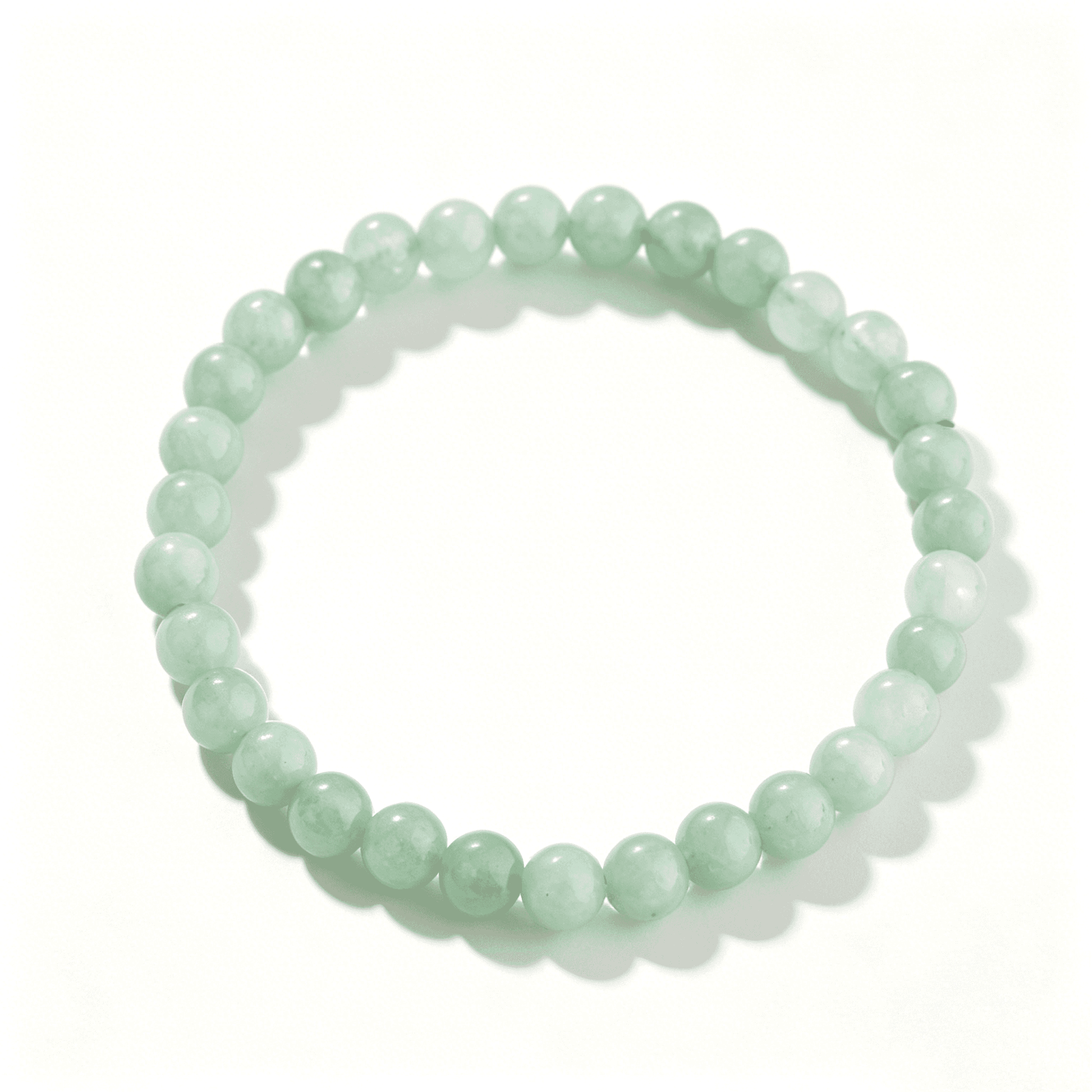 A full view of the Ever P. crystal bracelet inspired by Burmese jade aesthetics.