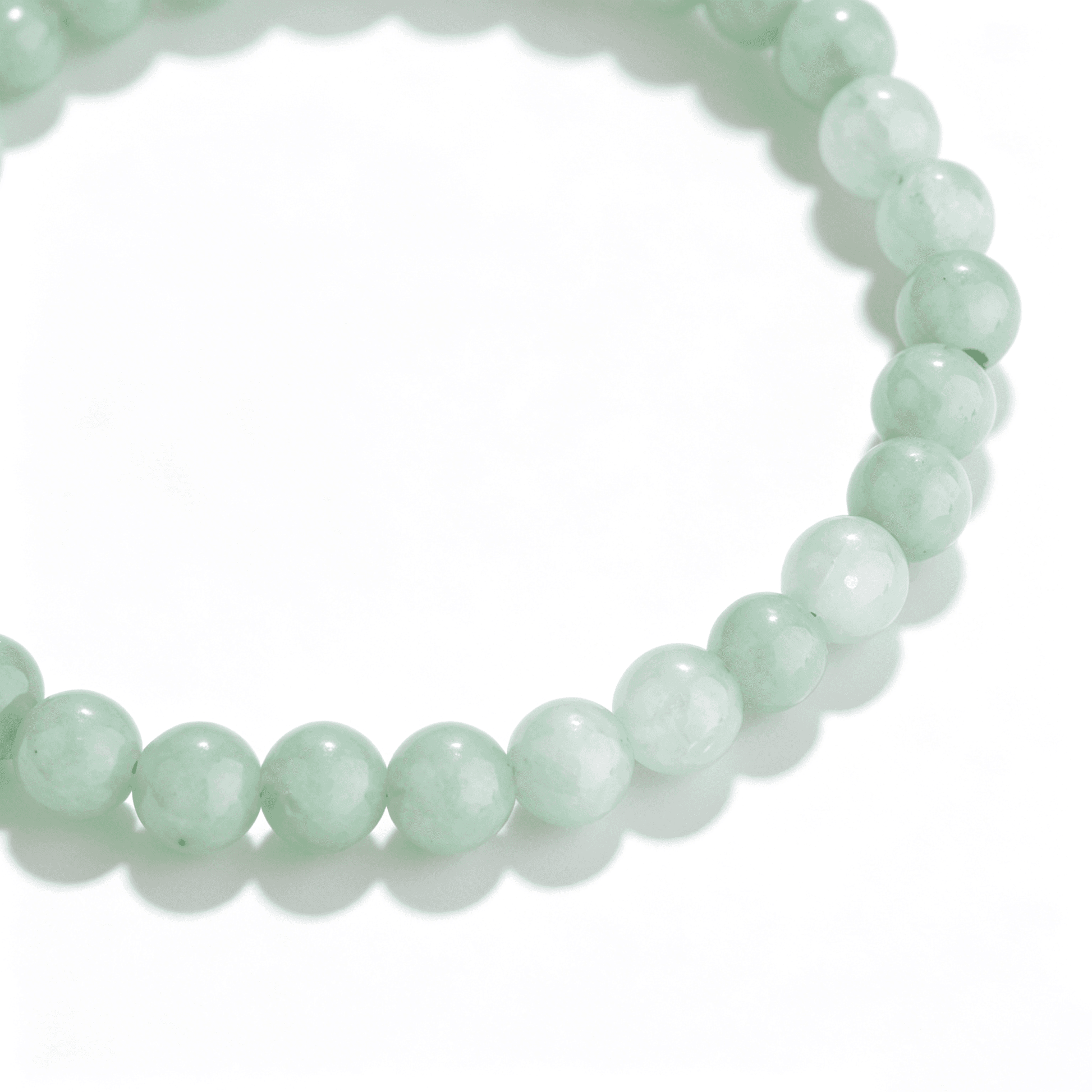 Close-up of Ever P. Dew Green bracelet with soft jade-hued crystal beads.