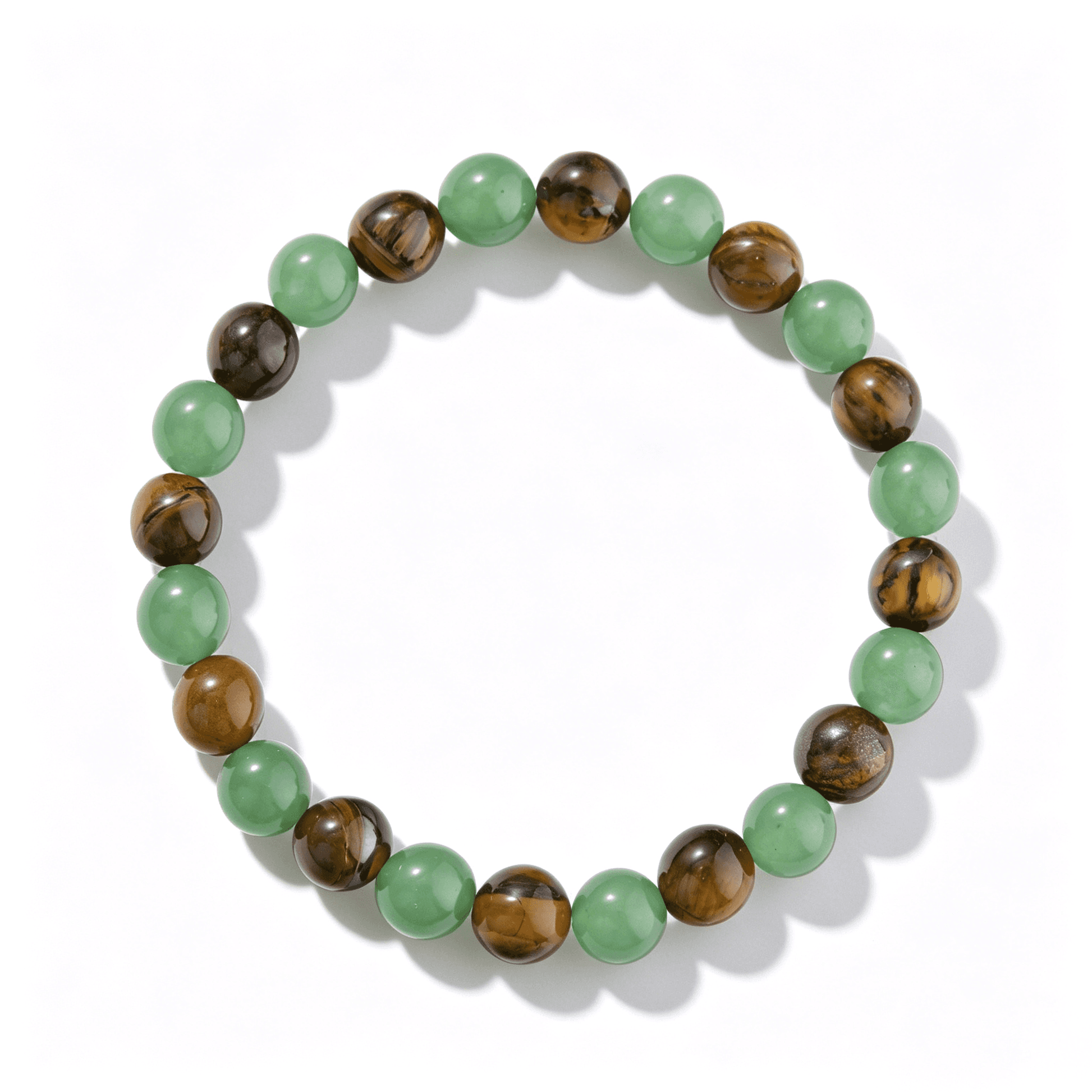 Ever P. natural brown green strawberry quartz beaded bracelet, a unique healing crystal bracelet for grounding energy on a clean white background.