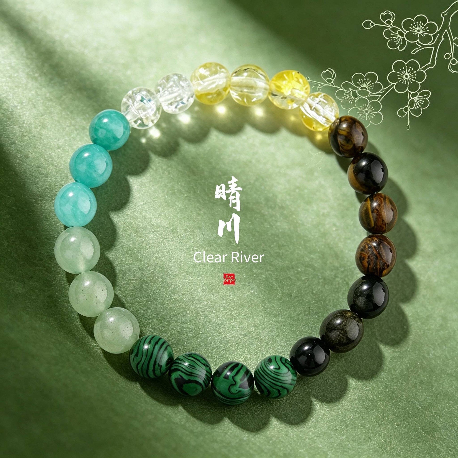 Lifestyle view of the Ever P. green strawberry quartz beaded bracelet, showcasing its elegant comfort fit as an everyday energy piece.