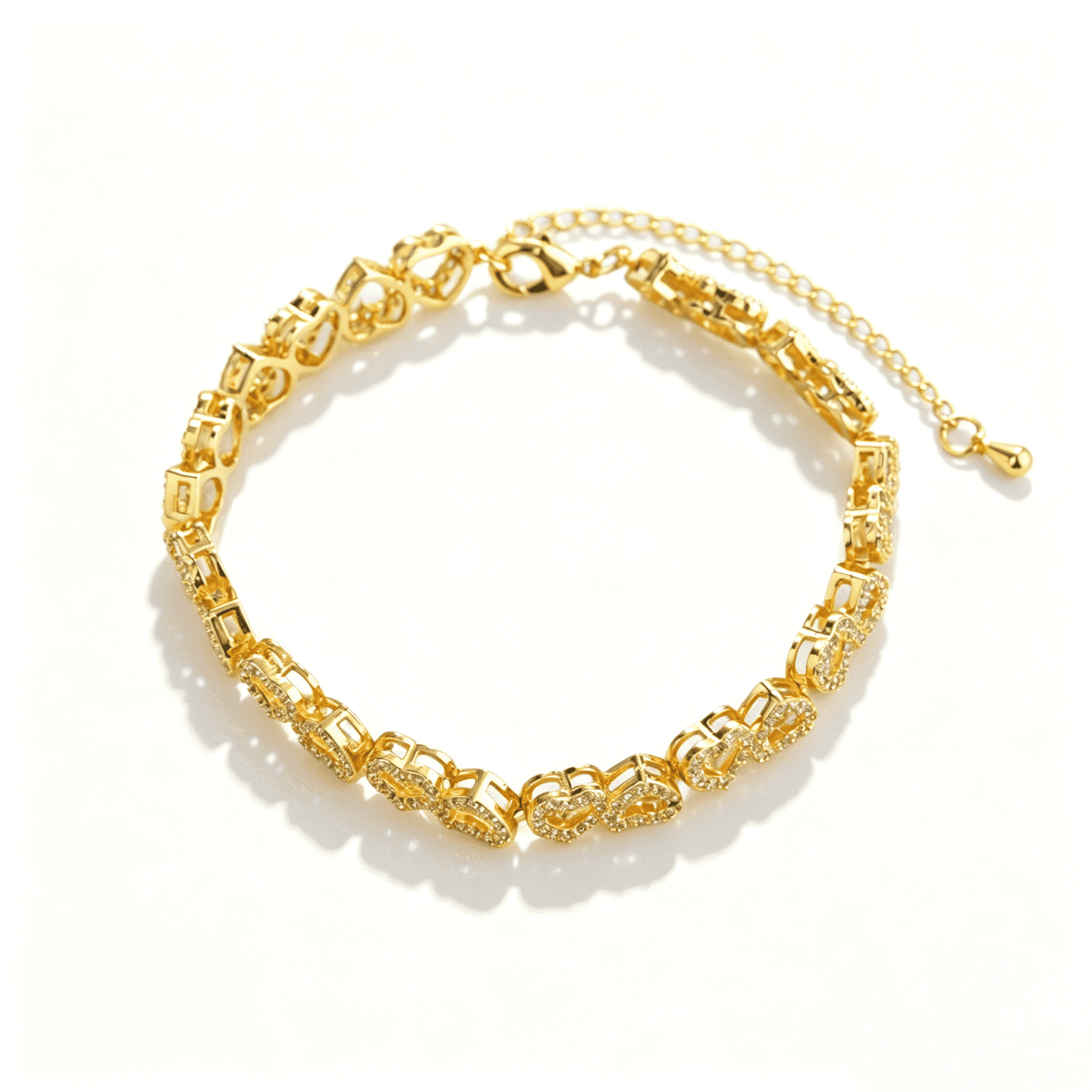Detailed view of the Ever P. heart-to-heart link design, highlighting the premium pavé setting.