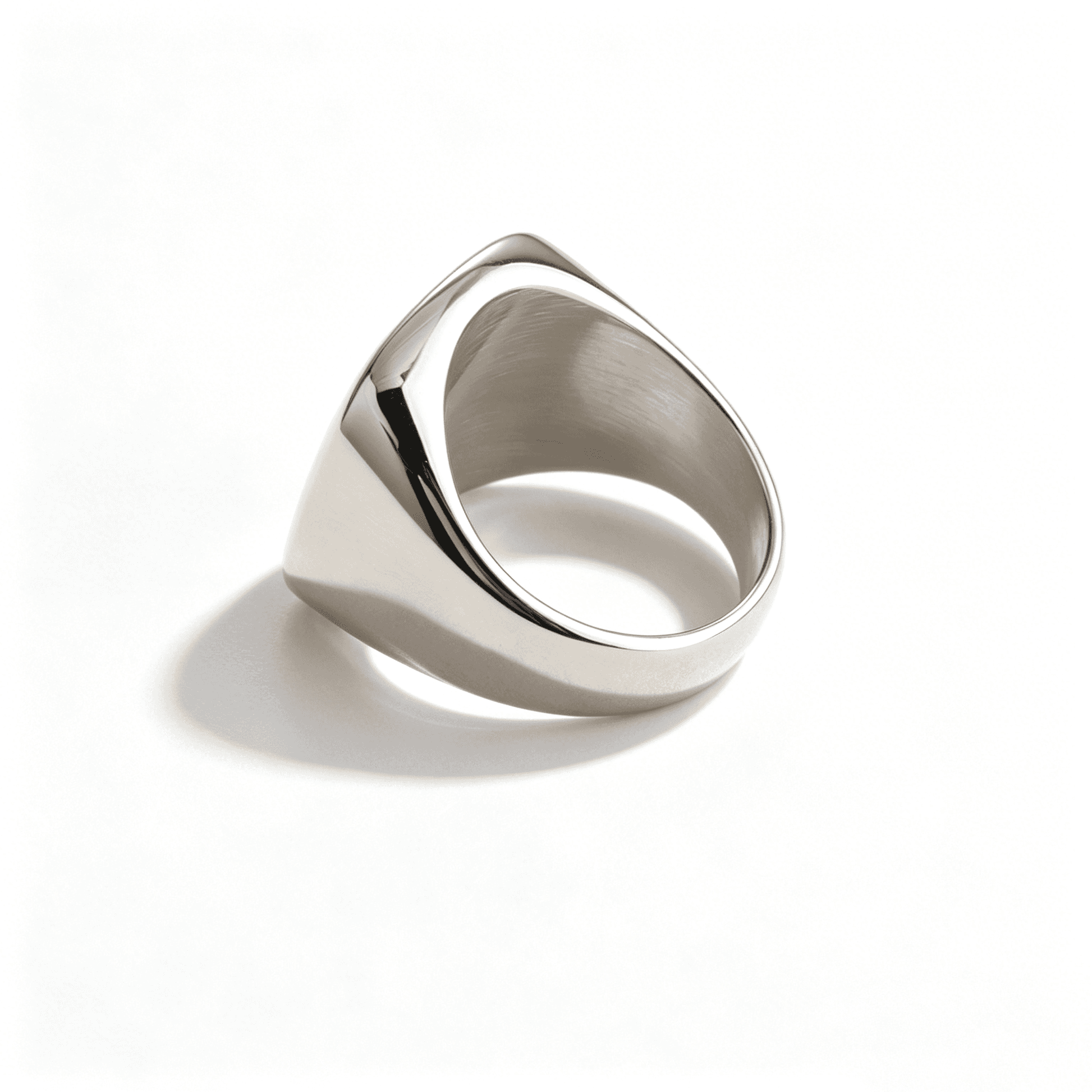 Ever P. large 20mm gold square signet ring made of durable, tarnish-free stainless steel.