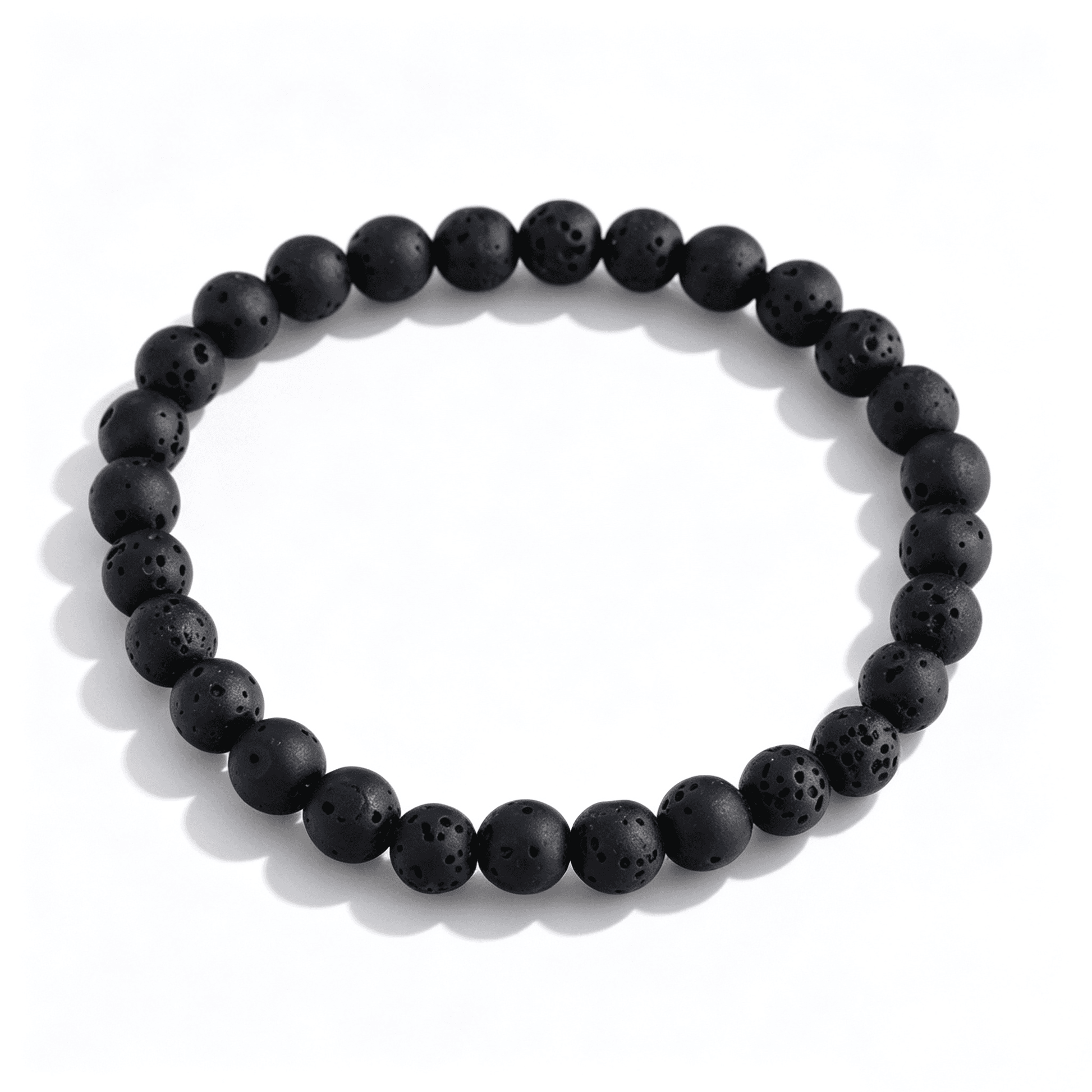 Full view of the minimalist 4.5mm black agate bead bracelet from the Matte Black collection.