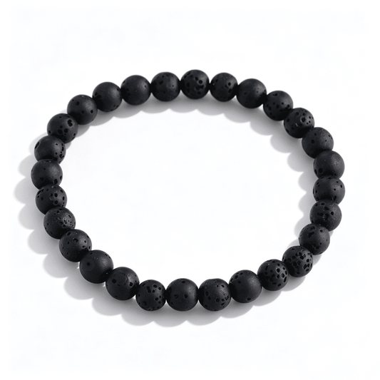 Full view of the minimalist 4.5mm black agate bead bracelet from the Matte Black collection.