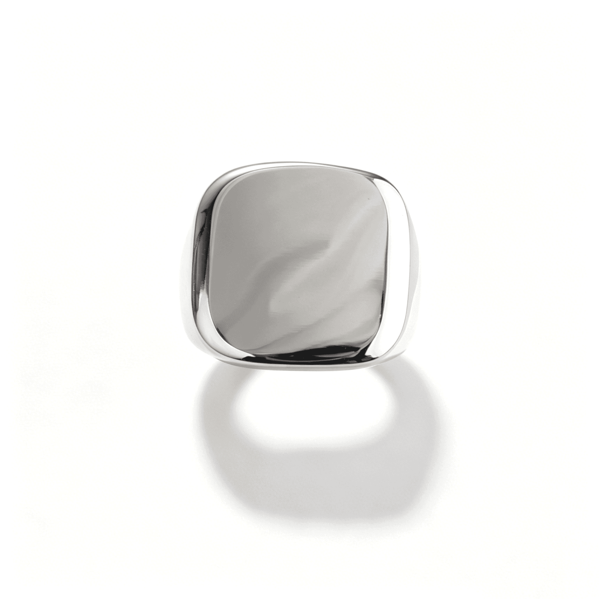 Detailed view of the Ever P. minimalist gold stainless steel rings, showing the expansive square signet area.