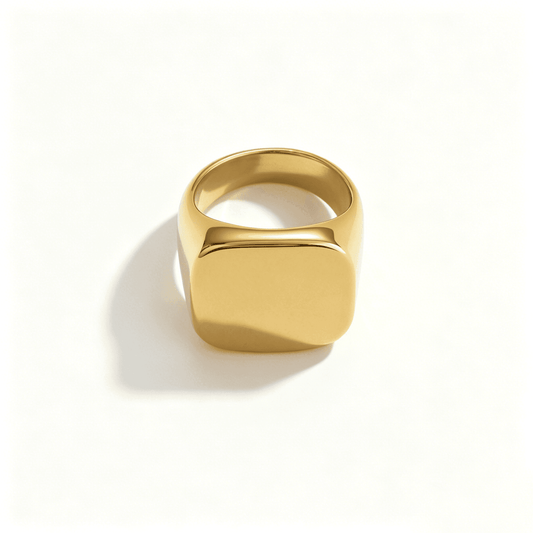 Side profile of the Ever P. modernist silver signet ring, perfect for minimalist stacking or standalone wear.