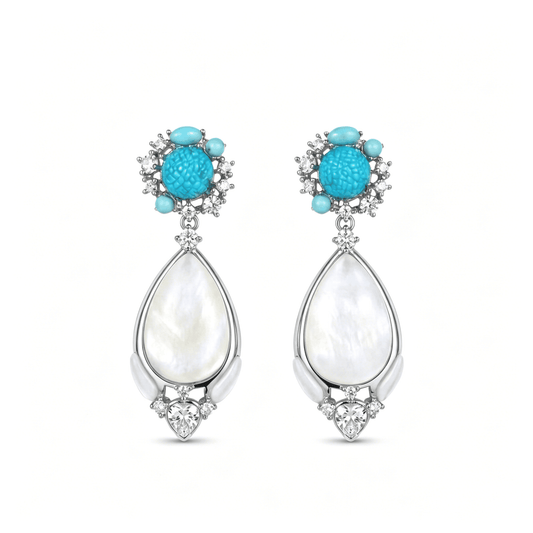 Ever P. mother of pearl drop earrings in a vintage-inspired 18K gold frame.