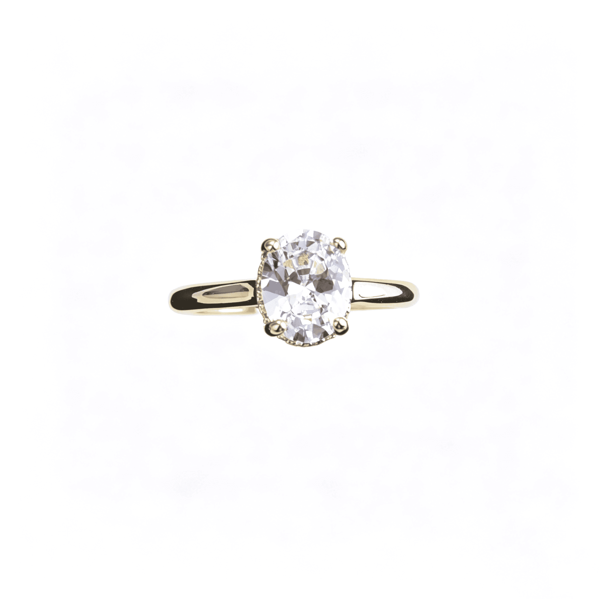 Multiple angles of the solitaire ring band, illustrating the flawless electroplating and available sizes 5 to 10.