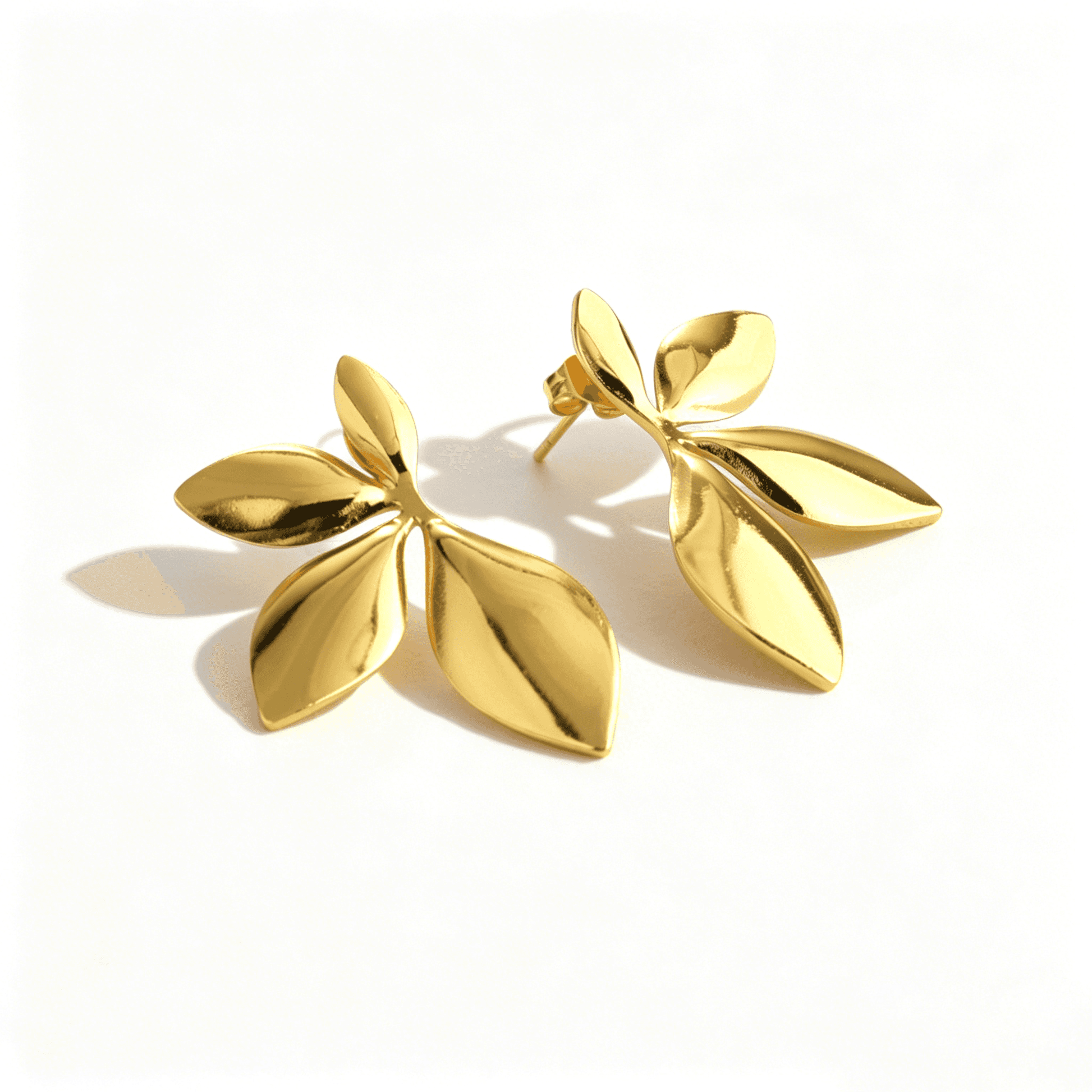 Top view of Ever P. stainless steel earrings gold, showing the durable 304 steel construction and secure post.