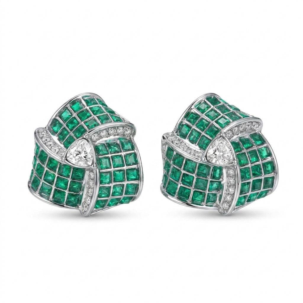 Ever P. vintage emerald green stud earrings with a starburst crystal halo.