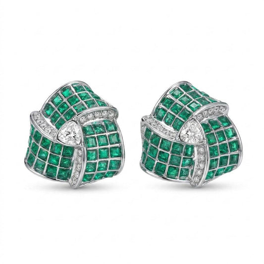 Ever P. vintage emerald green stud earrings with a starburst crystal halo.