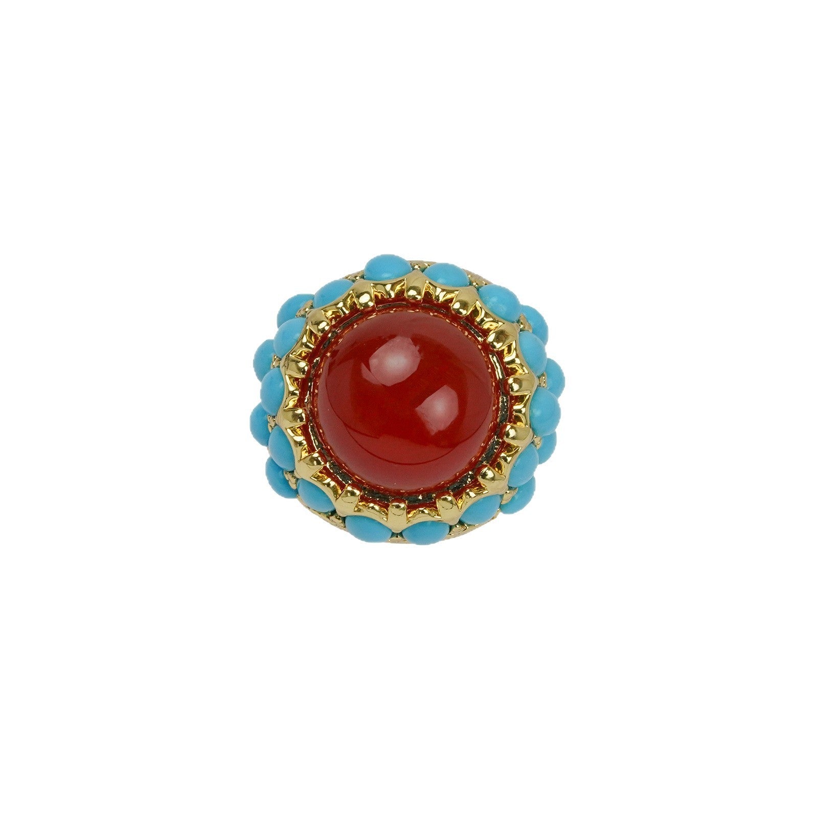 Front view of Ever P. vintage gold lapis lazuli ring, showing the 2.3x0.9cm marquise shield design.