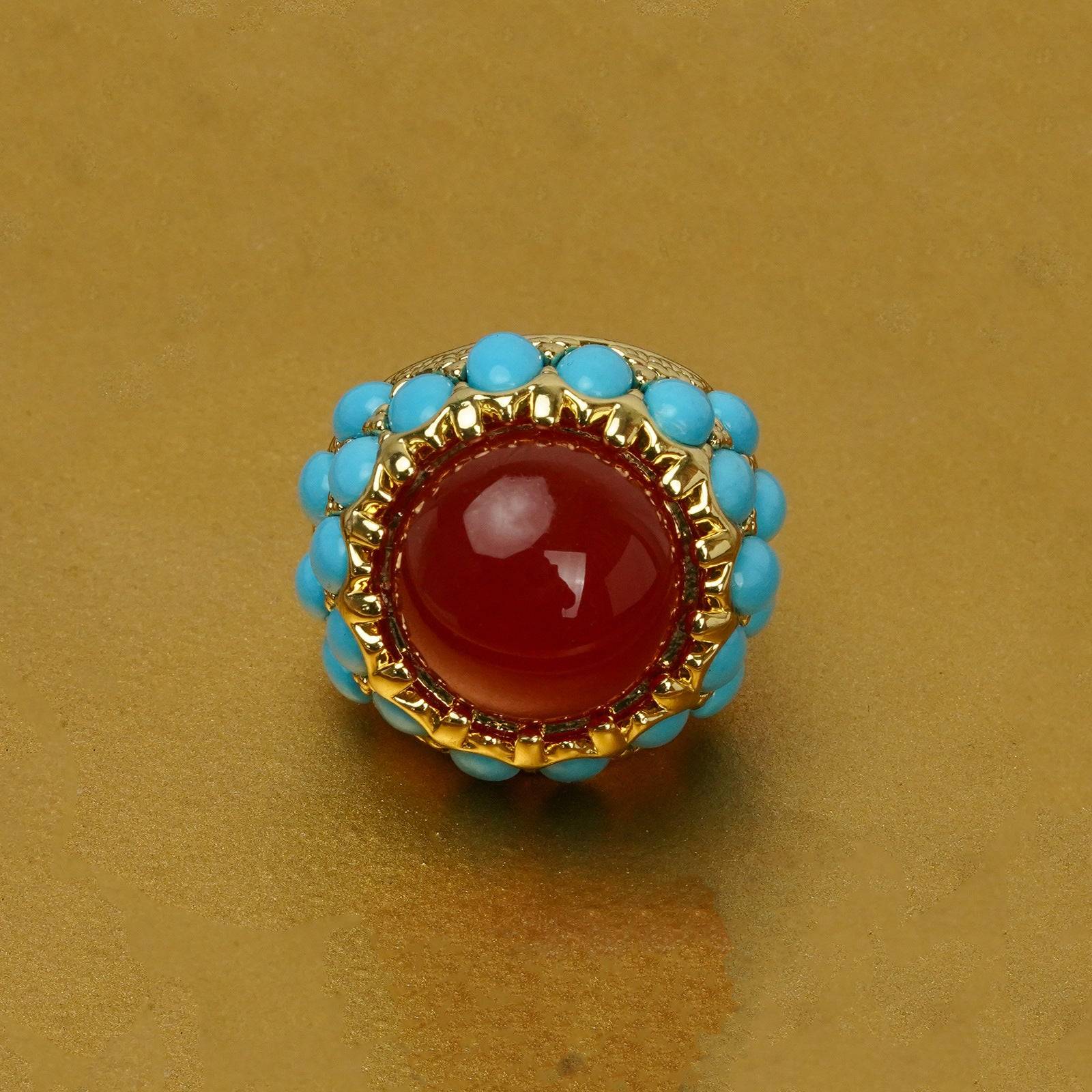Studio product display showcasing the deep blue stone of the bohemian statement ring for women.