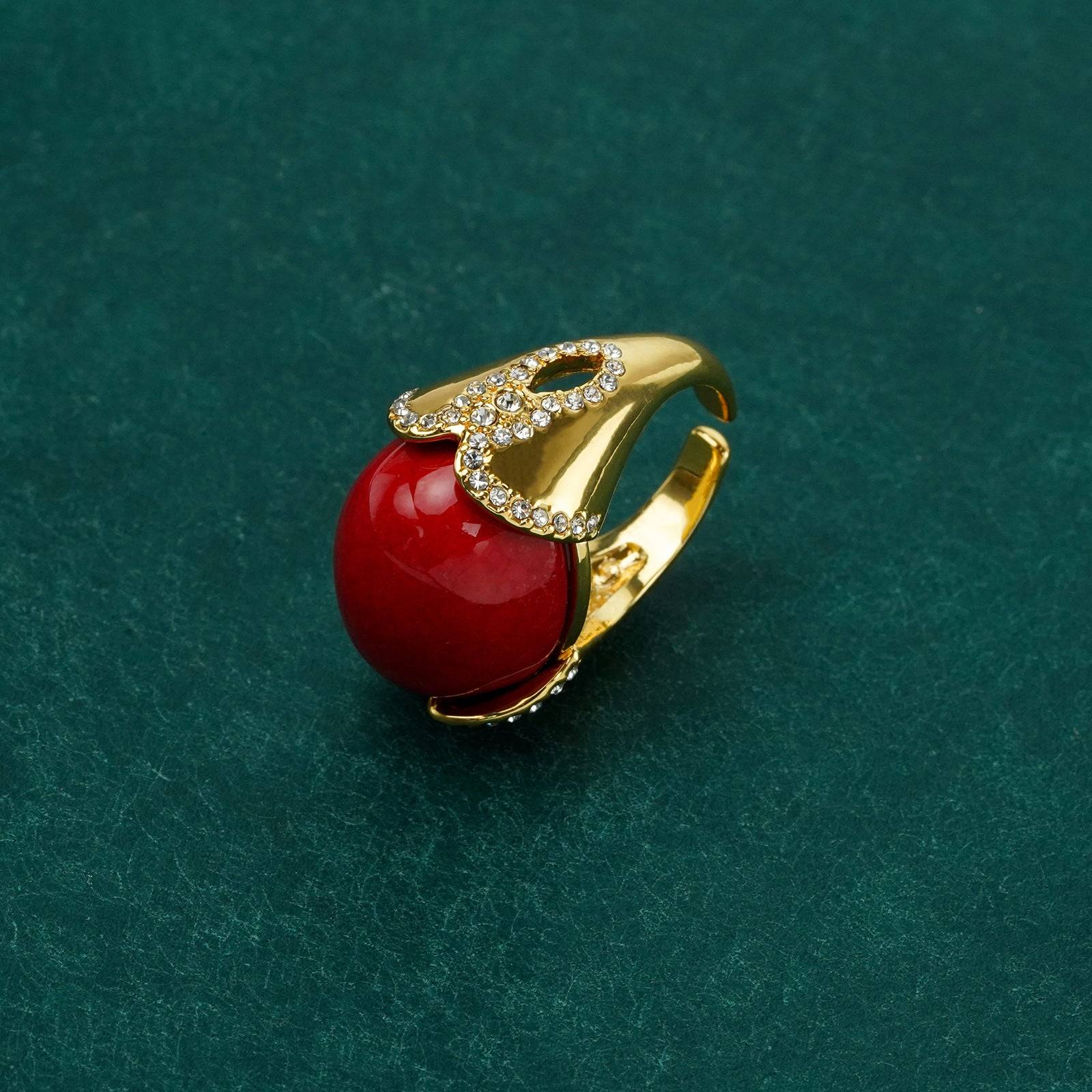 Detailed close-up of the adjustable ring open loop, illustrating the tarnish resistant cocktail ring fit.