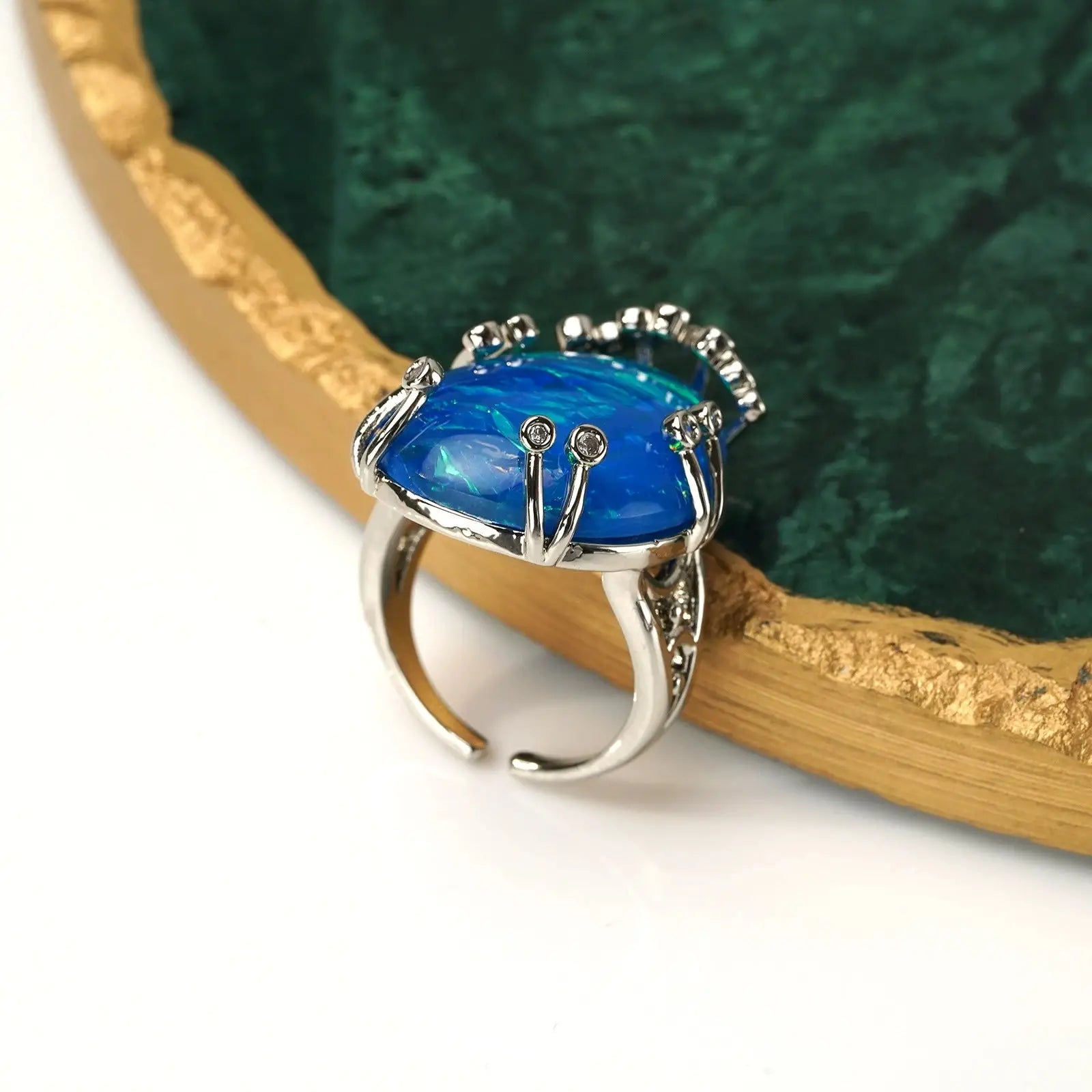 Detailed close-up of the open loop band, showing how the tarnish resistant gold rings adjust for a perfect fit.