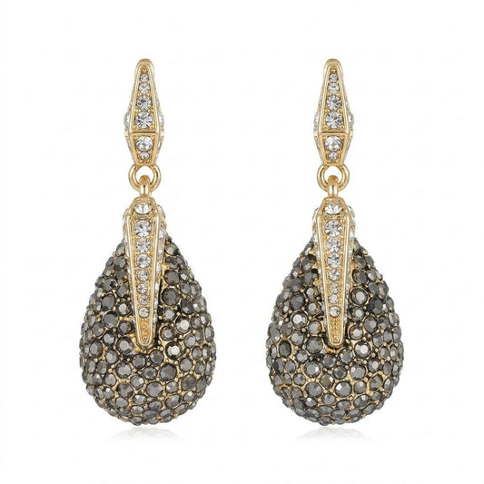 Ever P. vintage gold teardrop stud earrings with a full crystal pave design.