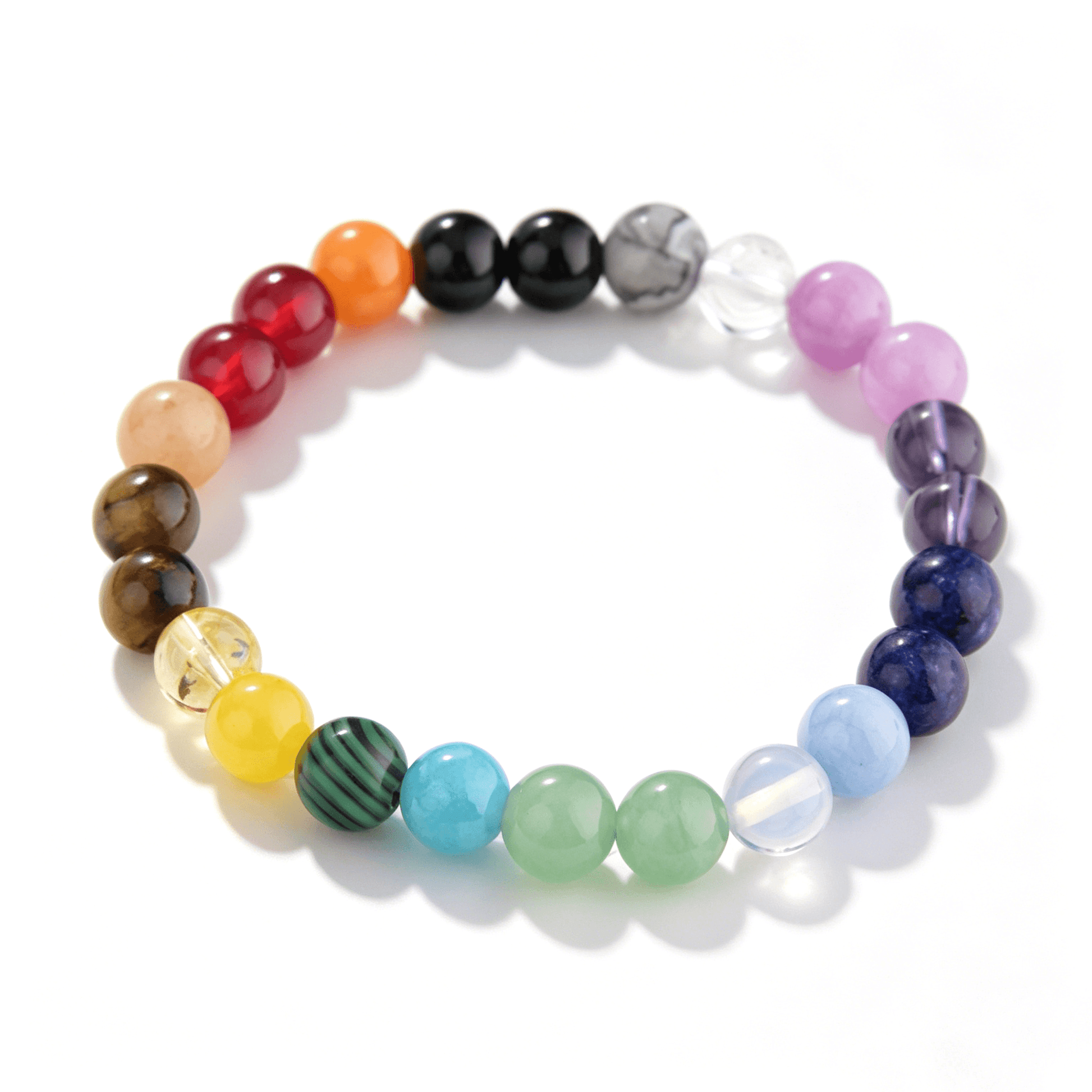 Ever P. vintage style rainbow healing crystal bracelet with multi-color strawberry quartz, perfect for a vibrant and minimalist look.