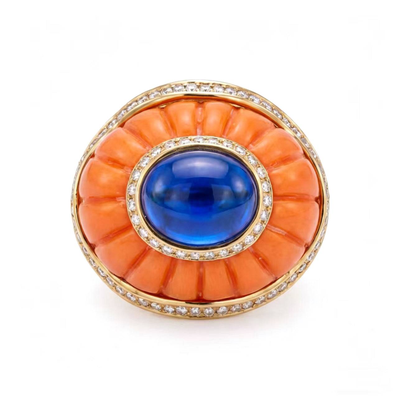 Modeled look showcasing a multi-color stack of chunky ribbed rings in black and orange for a bold vintage rings statement.