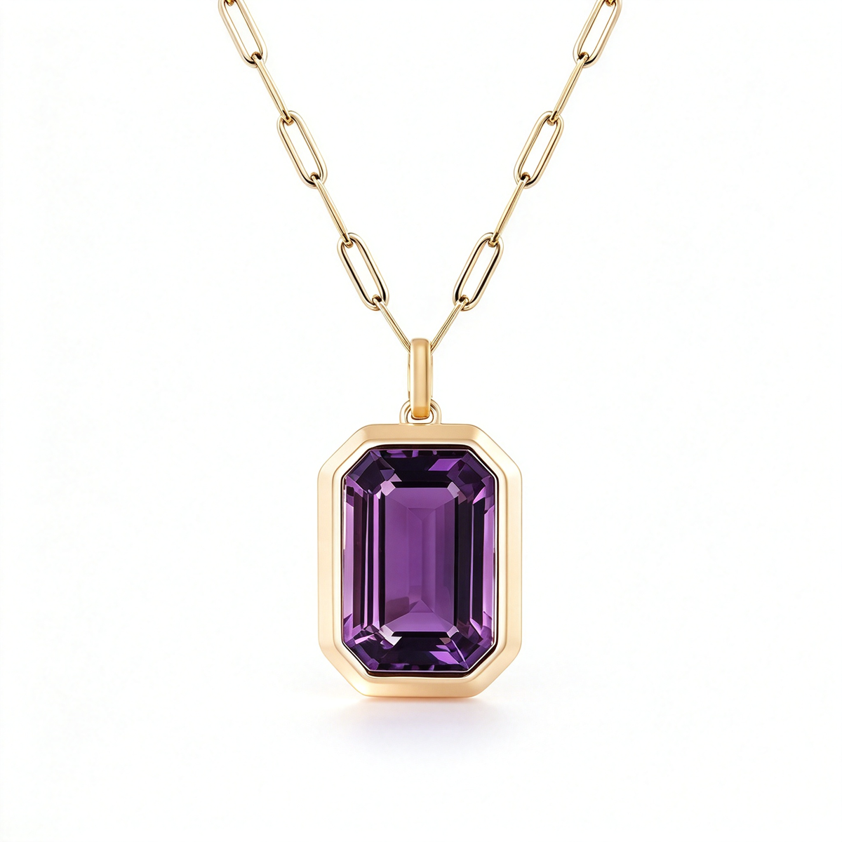 Purple rectangular pendant necklace shown against a clean white background.