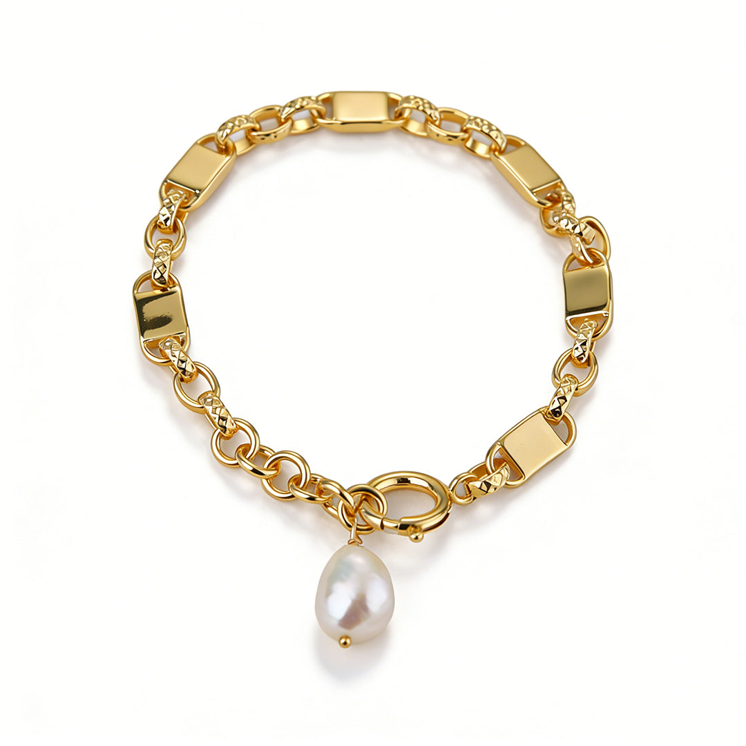 Gold Pearl Bracelet - 18K Gold Plated Link Chain | Ever P. Jewelry