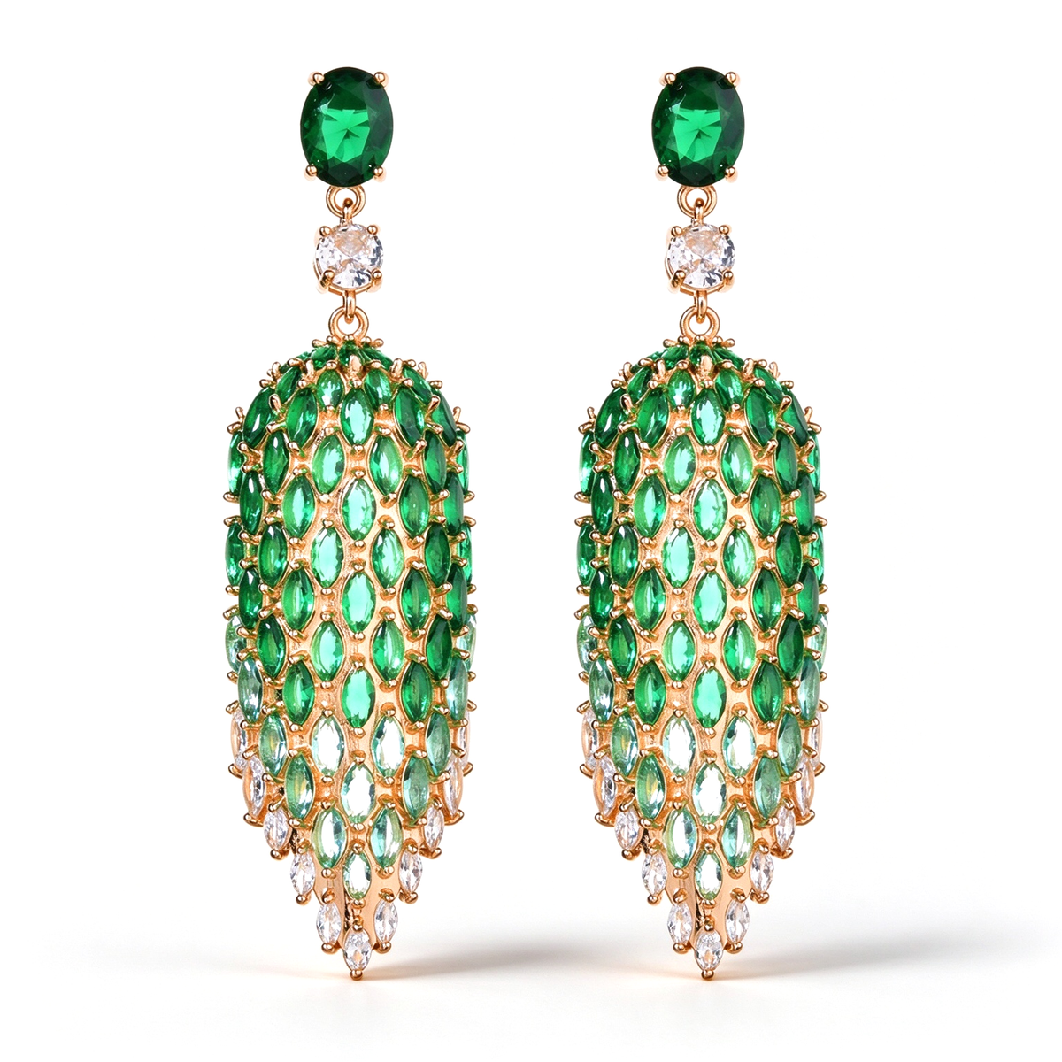 Gradient marquise fringe drop earrings in green with cascading marquise-shaped accents