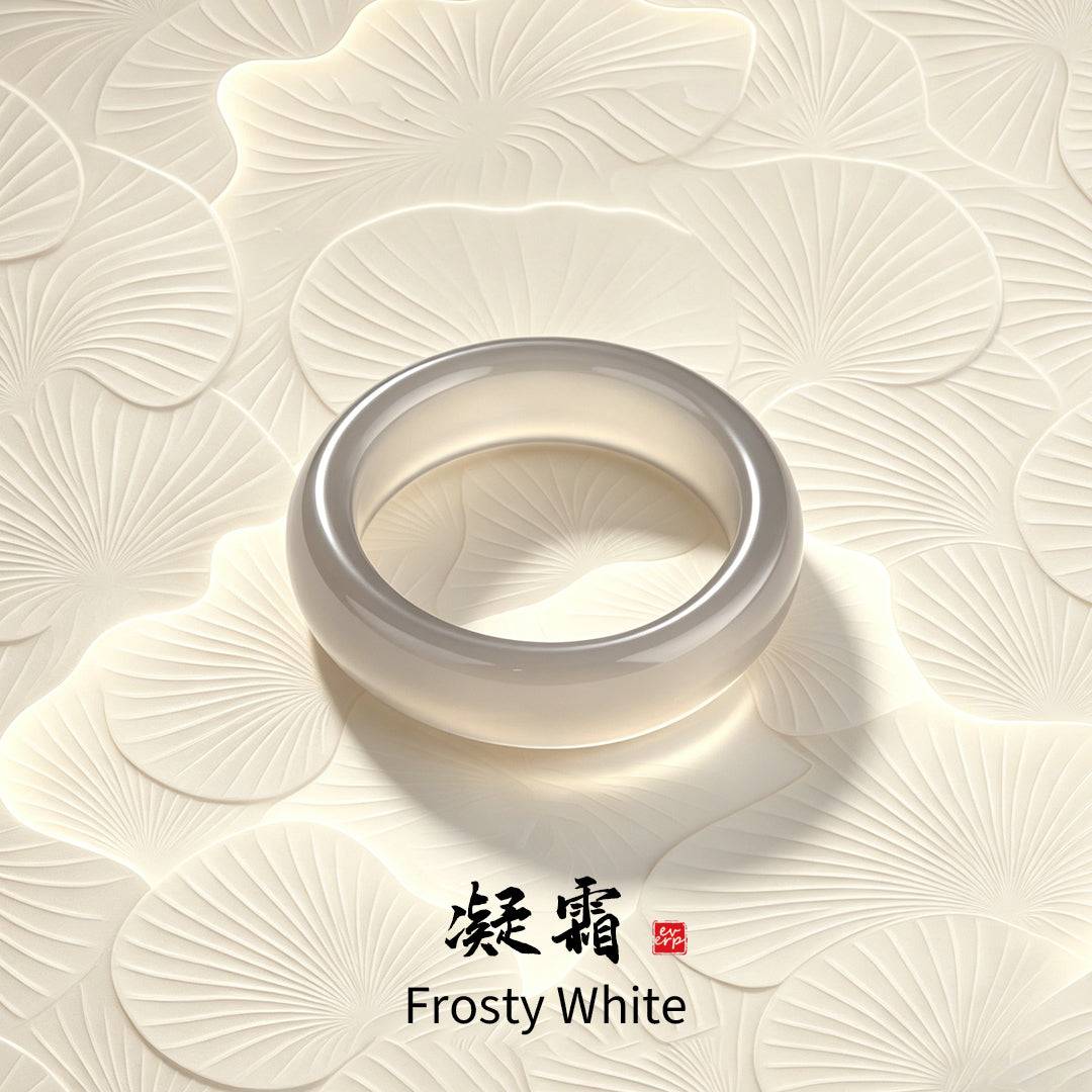 Full product display of the Ever P. natural stone ring in gray chalcedony, a dainty and hypoallergenic band perfect for everyday styling.