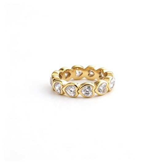 Heart ring viewed from above, highlighting the continuous heart pattern around the band