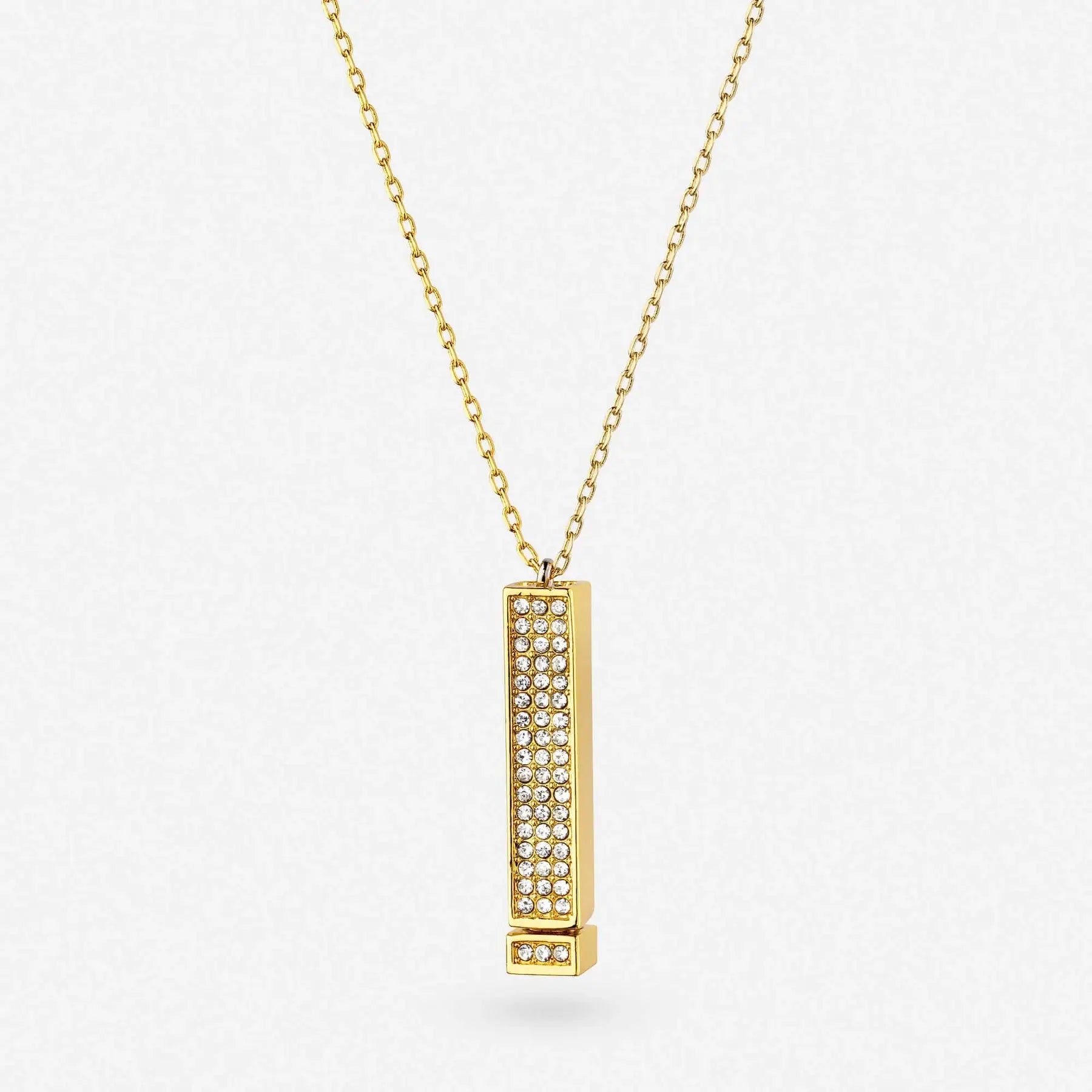 Gold-tone sliding bar necklace shown closed against a white background